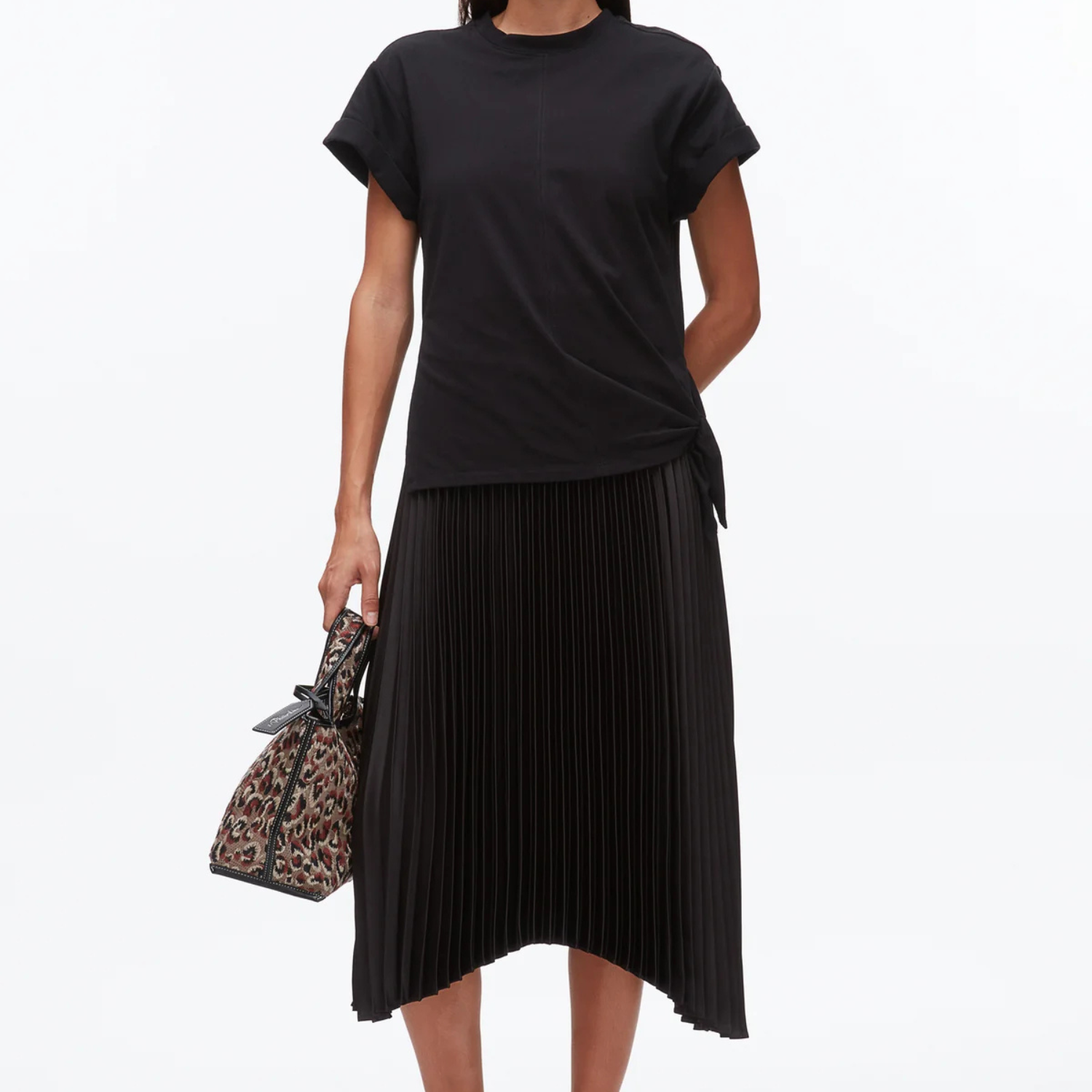 FRENCH TUCKED T-SHIRT COMBO DRESS WITH PLEATS