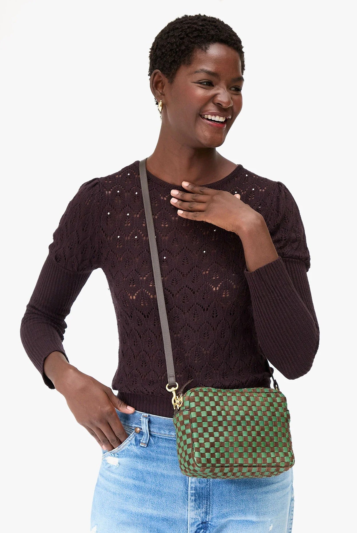 MIDI SAC LEATHER/SUEDE CHECKER - Handbags - Sassanova