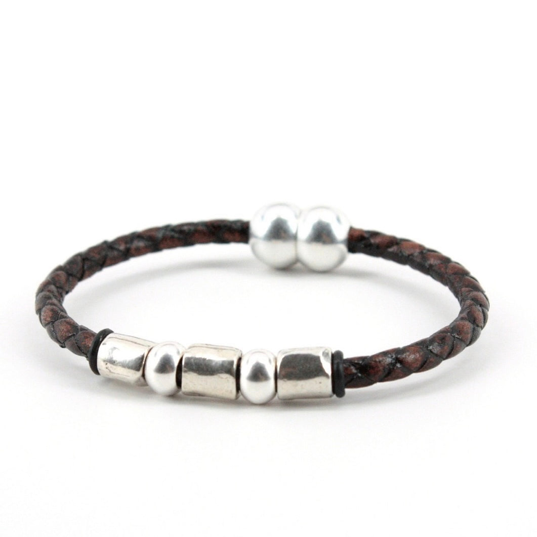 BROWN ANDIAMO W/STERLING PLATE BEADS & CLOSURE