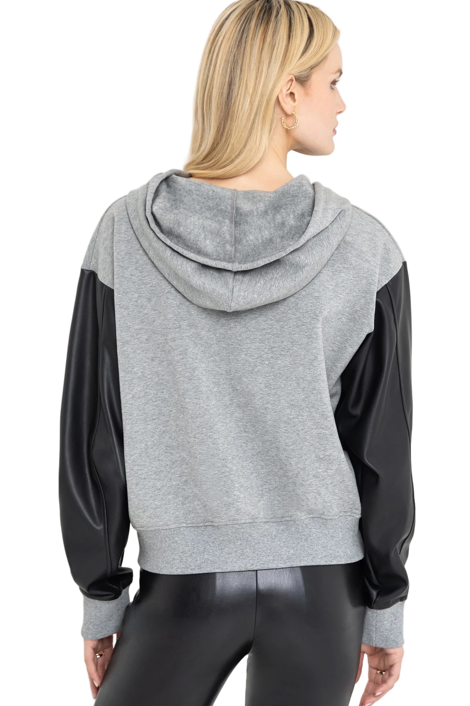 LISBET VEGAN LEATHER COMBO HOODIE-sassanova