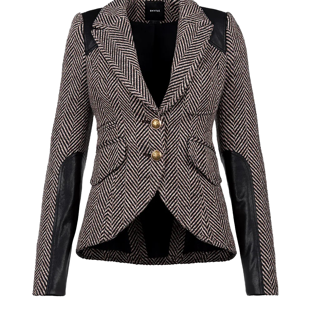 SADDLE PATCH EQUESTRIAN BLAZER in tobacco color with herringbone pattern-sassanova