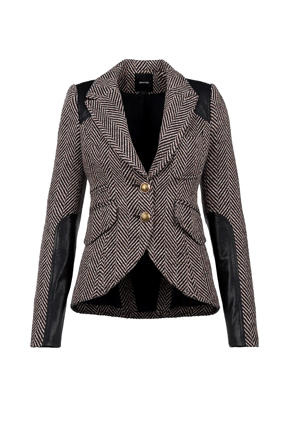 SADDLE PATCH EQUESTRIAN BLAZER in tobacco color with herringbone pattern-sassanova