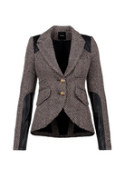 SADDLE PATCH EQUESTRIAN BLAZER in tobacco color with herringbone pattern-sassanova