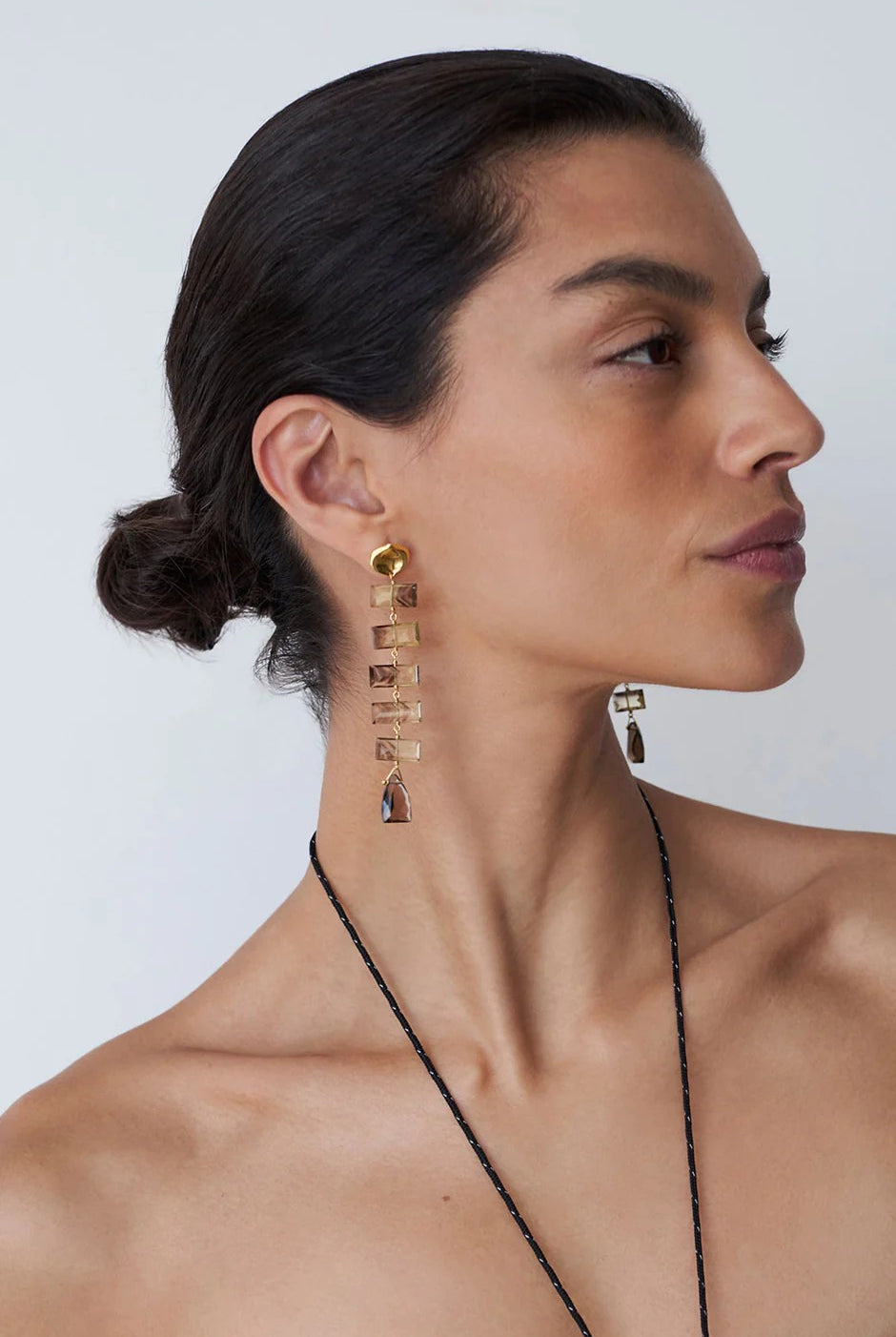 FISHBONE TIERED EARRINGS- SMOKEY QUARTZ - Earrings - Sassanova