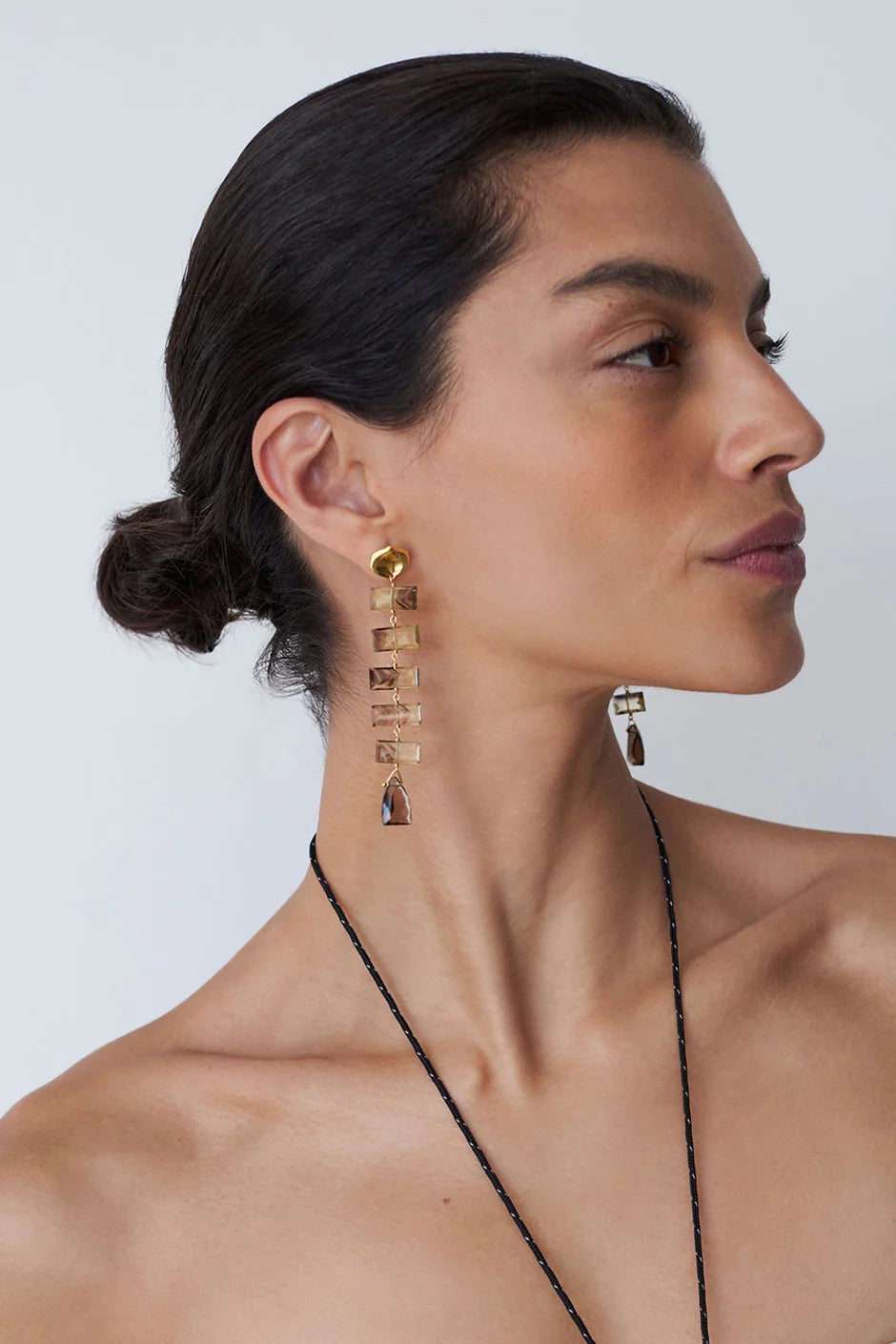 FISHBONE TIERED EARRINGS- SMOKEY QUARTZ - Earrings - Sassanova