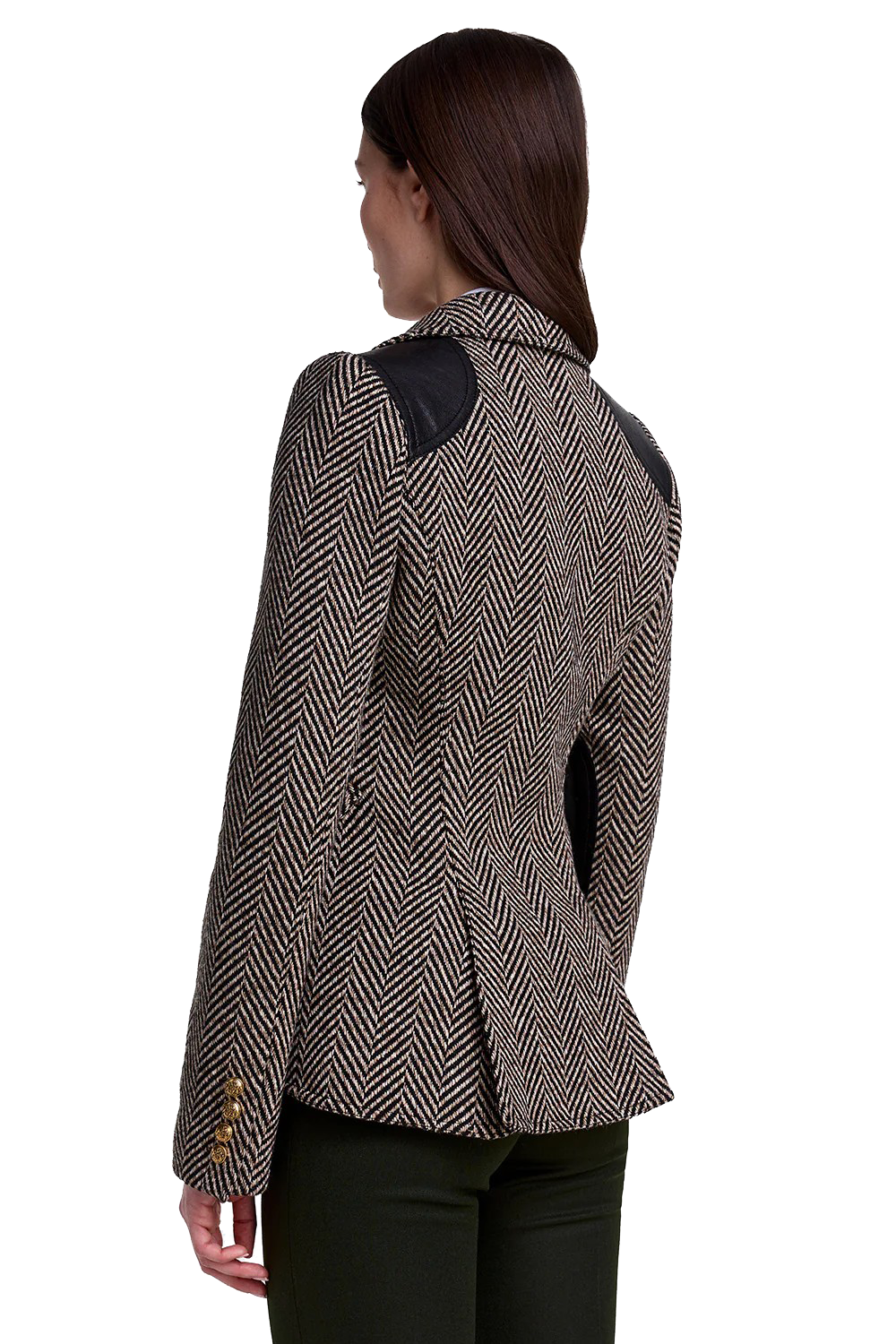 SADDLE PATCH EQUESTRIAN BLAZER in tobacco color with herringbone pattern-sassanova