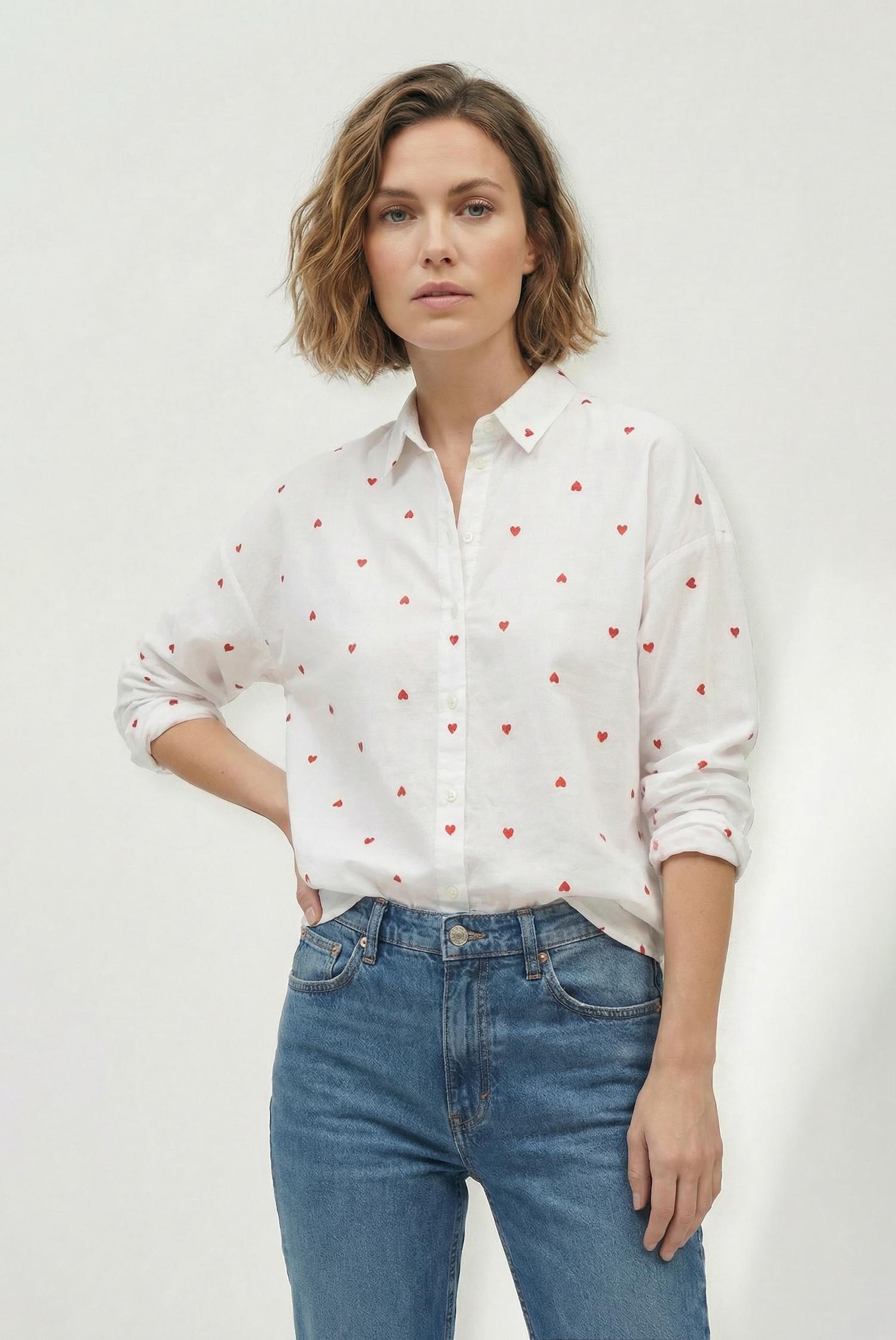 EMBROIDERED HEART BUTTON DOWN SHIRT-Sassanova