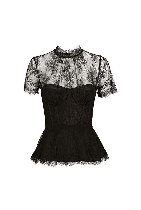 KEHLANI LACE S/S BUSTIER TOP - Blouses - Sassanova
