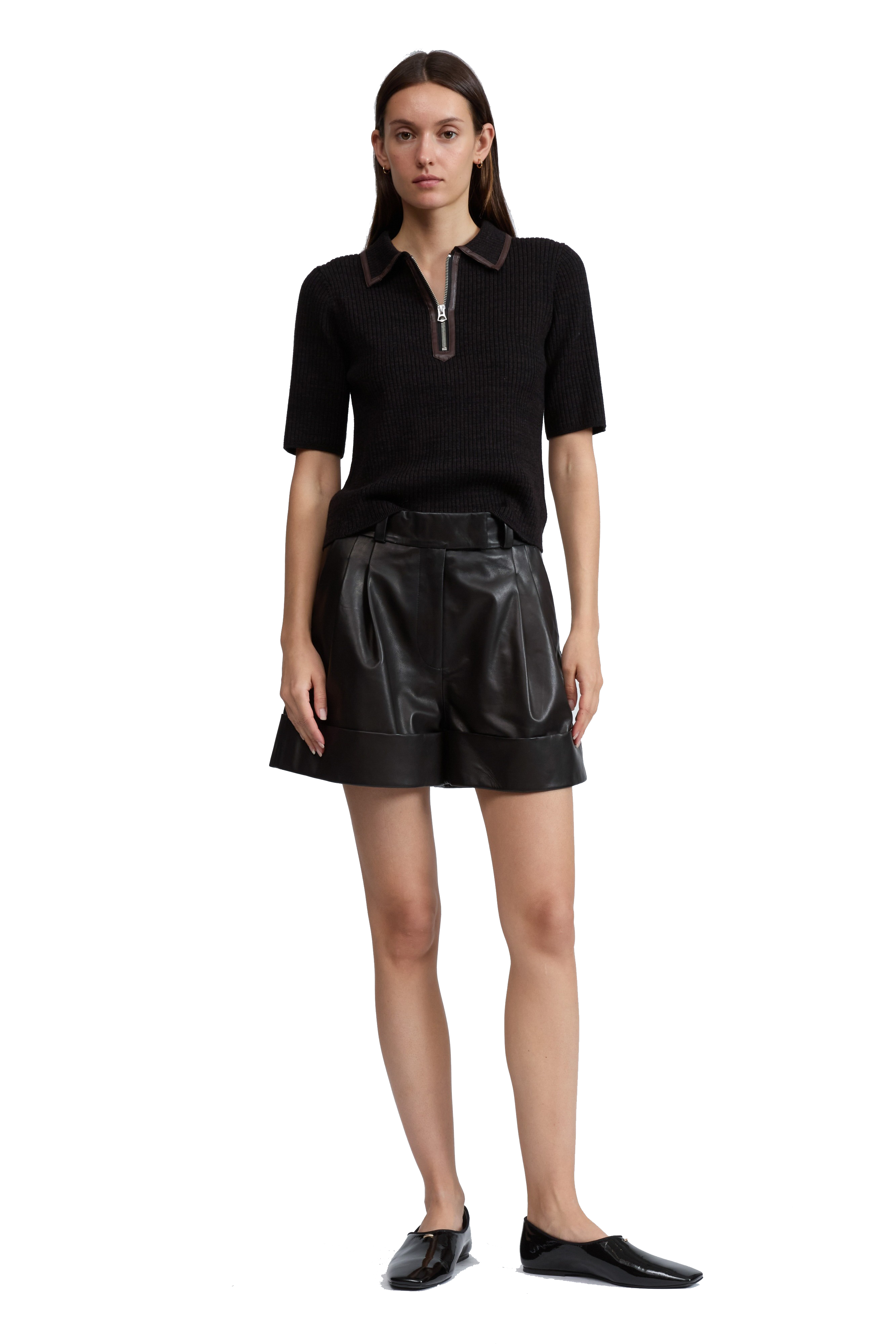 CATERINA FAUX LEATHER ZIP POLO - Sassanova