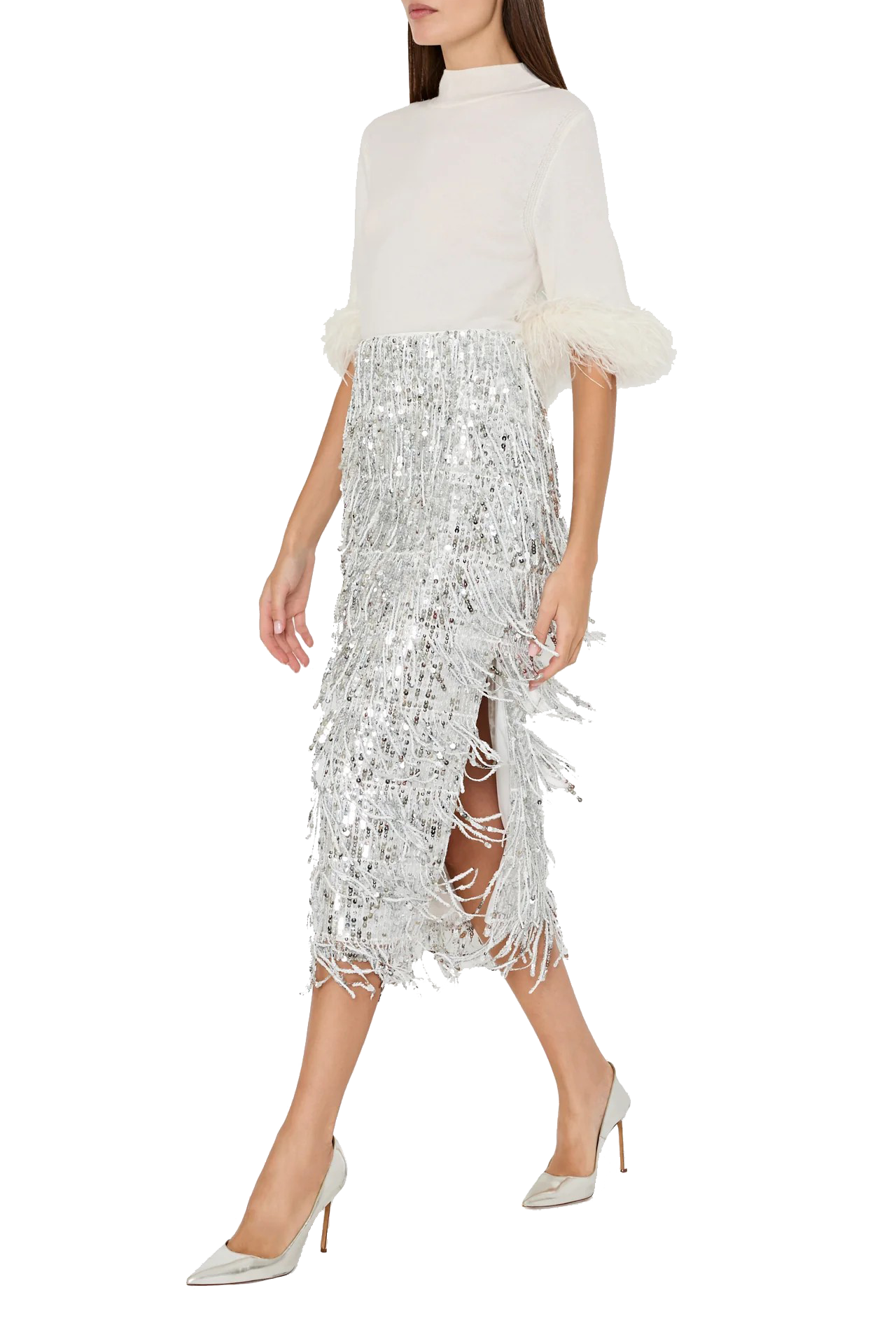 ROXANNE FRINGE SEQUIN MIDI SKIRT - sassanova