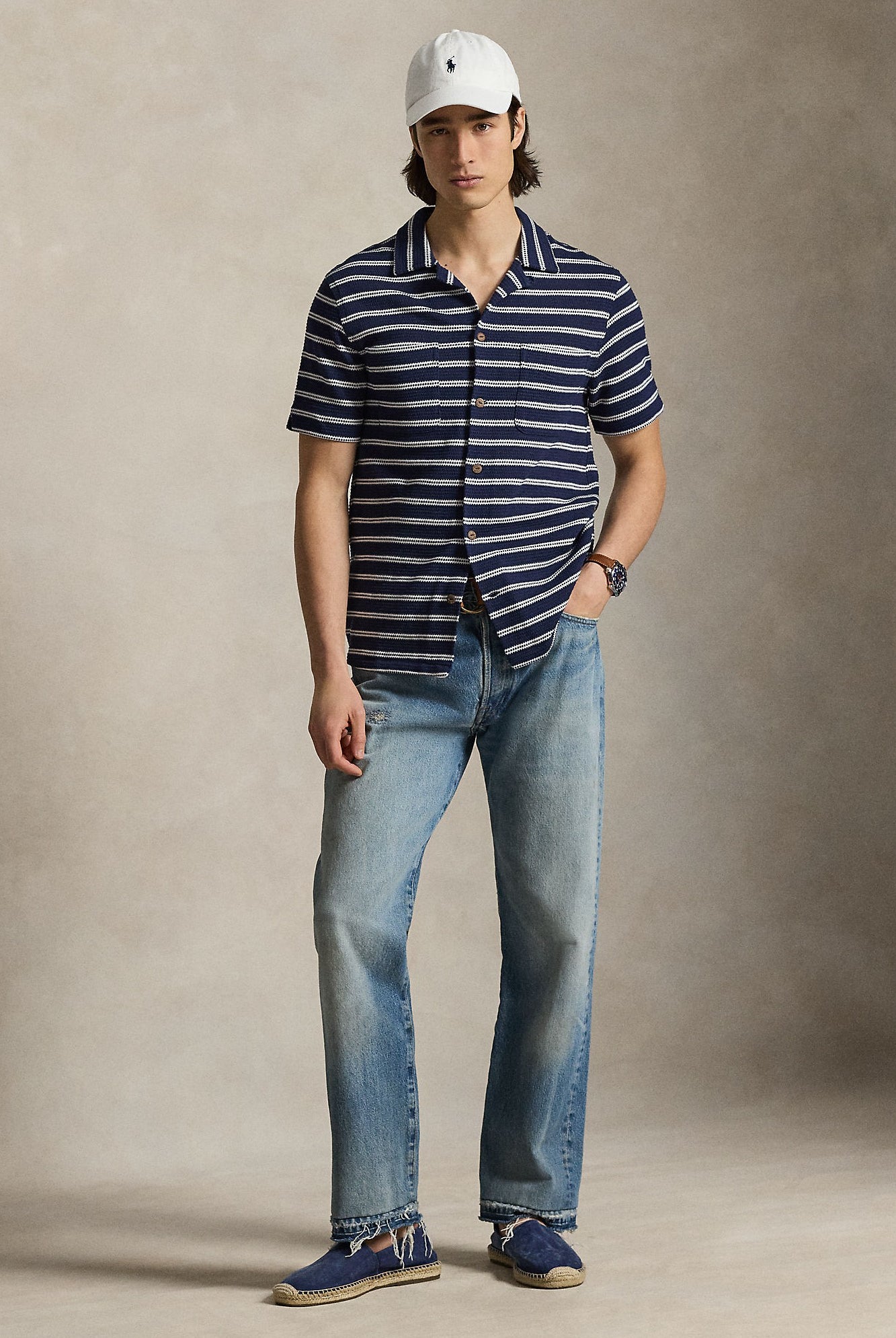 SHORT SLEEVE BAR STRIPE CAMP SHIRT - Short Sleeve Shirts - Novaman