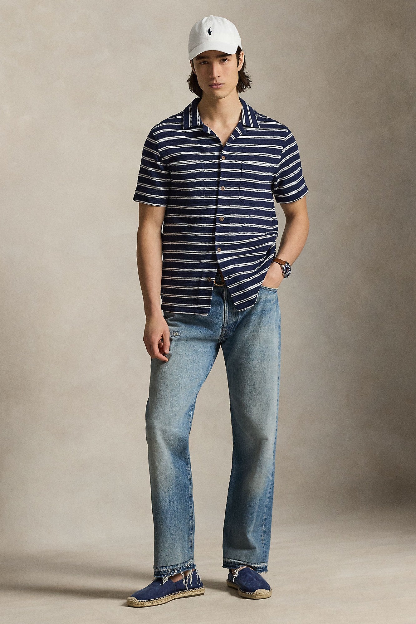 SHORT SLEEVE BAR STRIPE CAMP SHIRT - Short Sleeve Shirts - Novaman