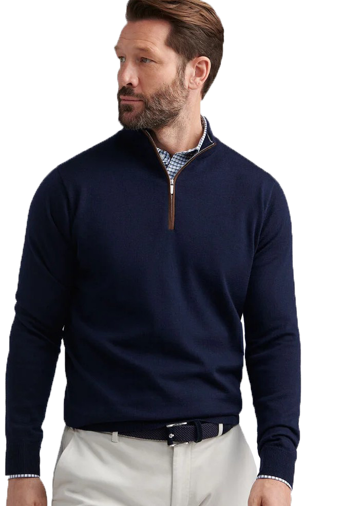 AUTUMN CREST SUEDE TRIM 1/4 ZIP NAVY - Sweaters - Novaman