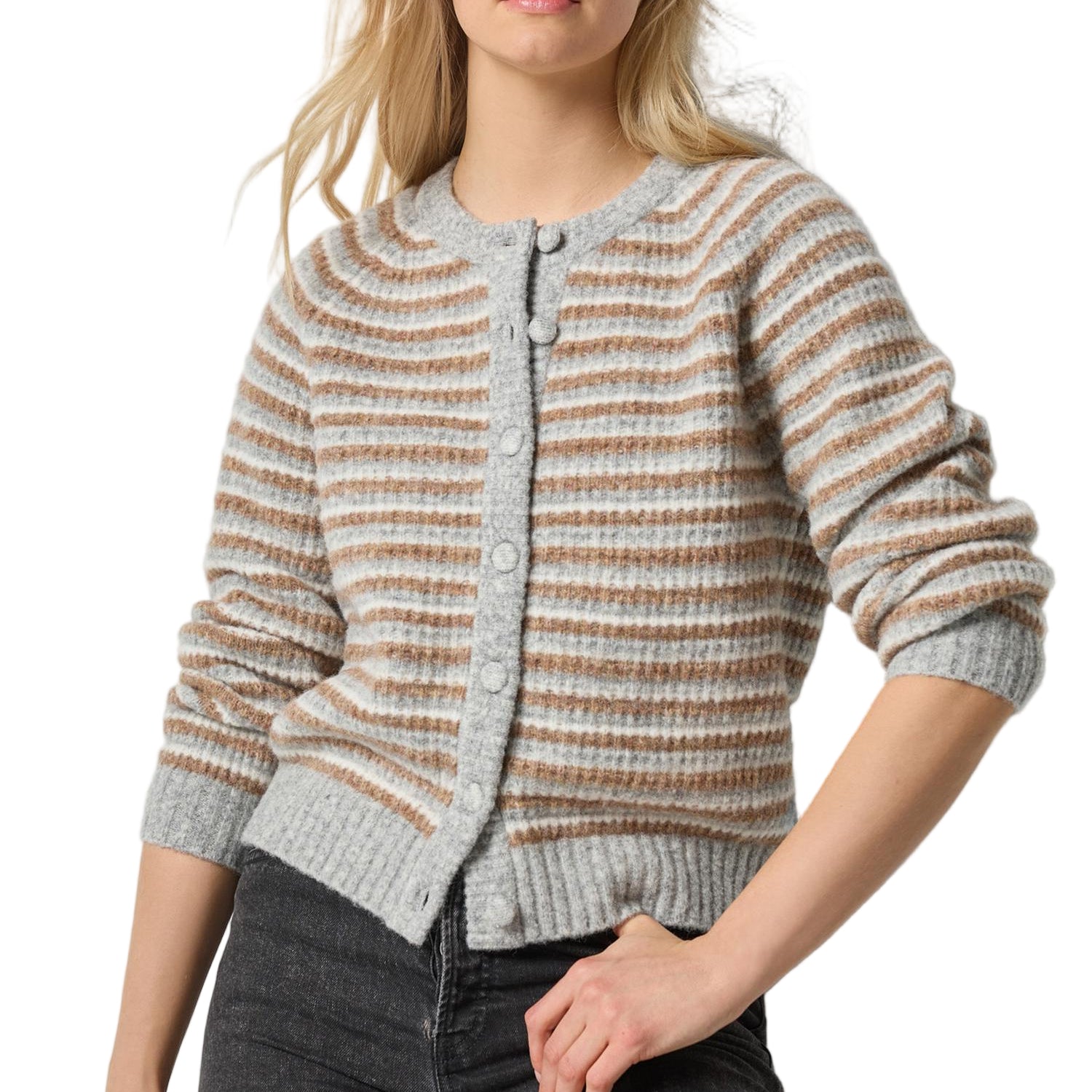 BUTTON FRONT STRIPE CARDIGAN (PA3212)-sassanova