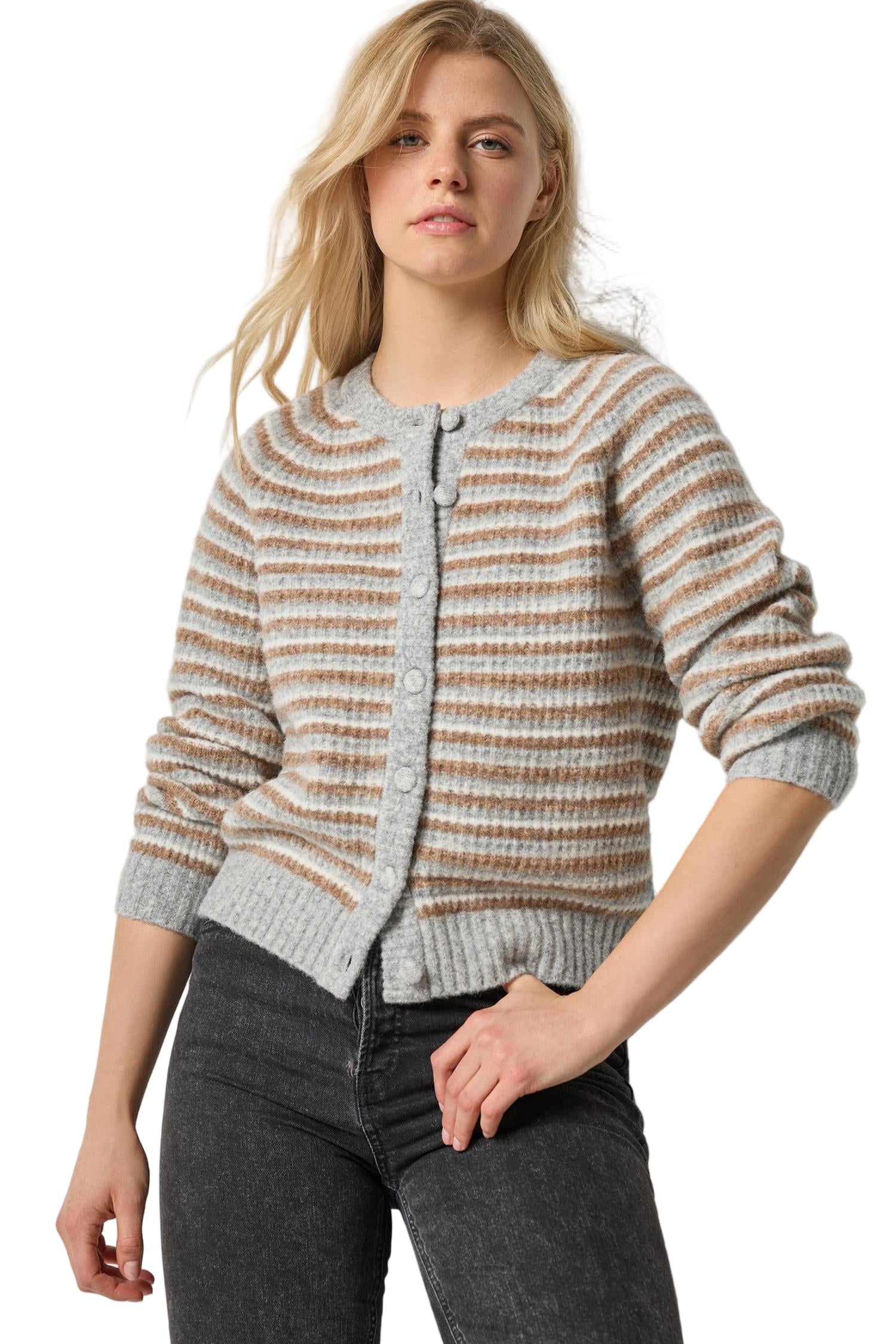 BUTTON FRONT STRIPE CARDIGAN (PA3212)-sassanova