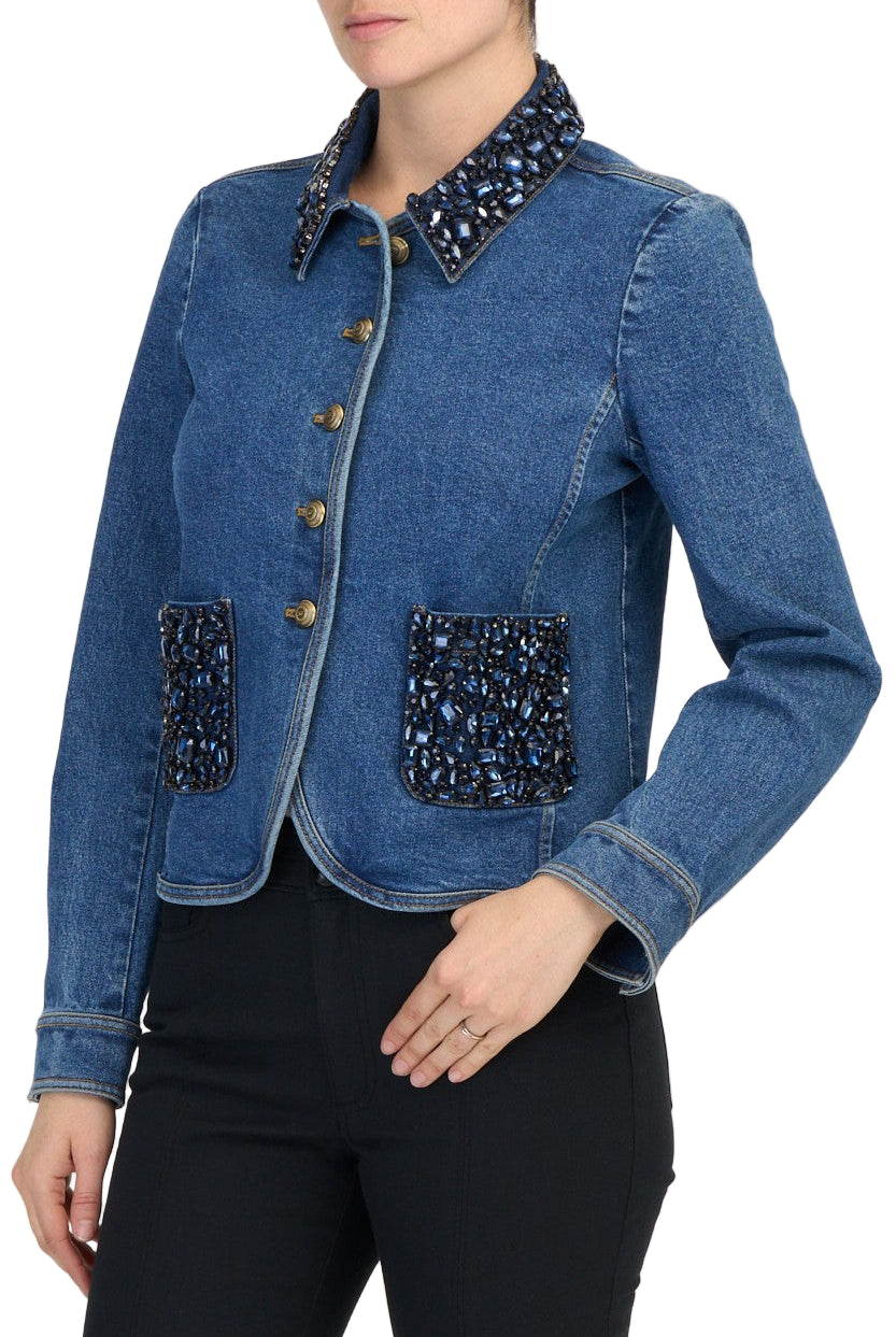 RHINESTONE DENIM AMARA JACKET - Sassanova