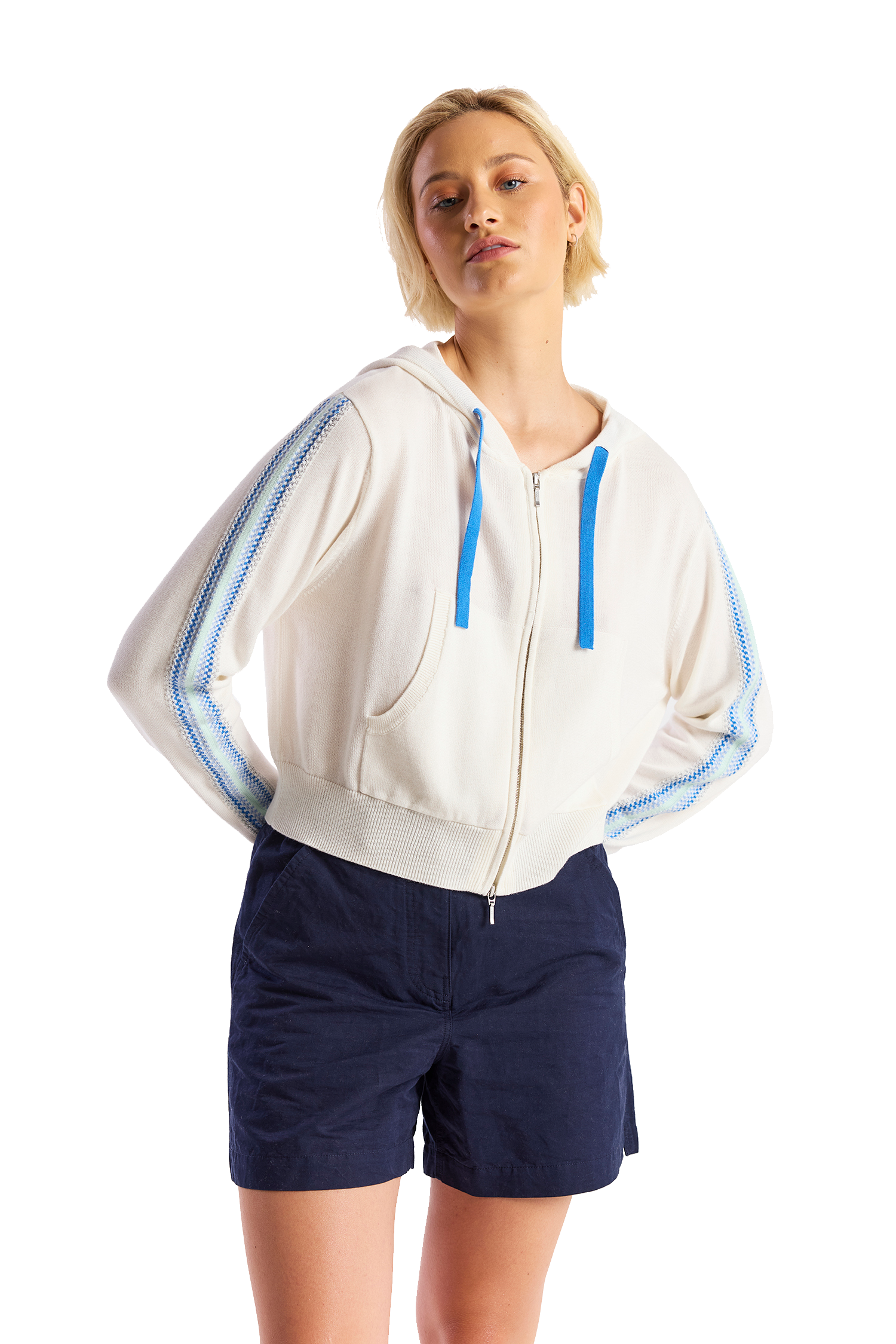 GEO SLEEVE CROPPED HOODIE - Sweaters - Sassanova