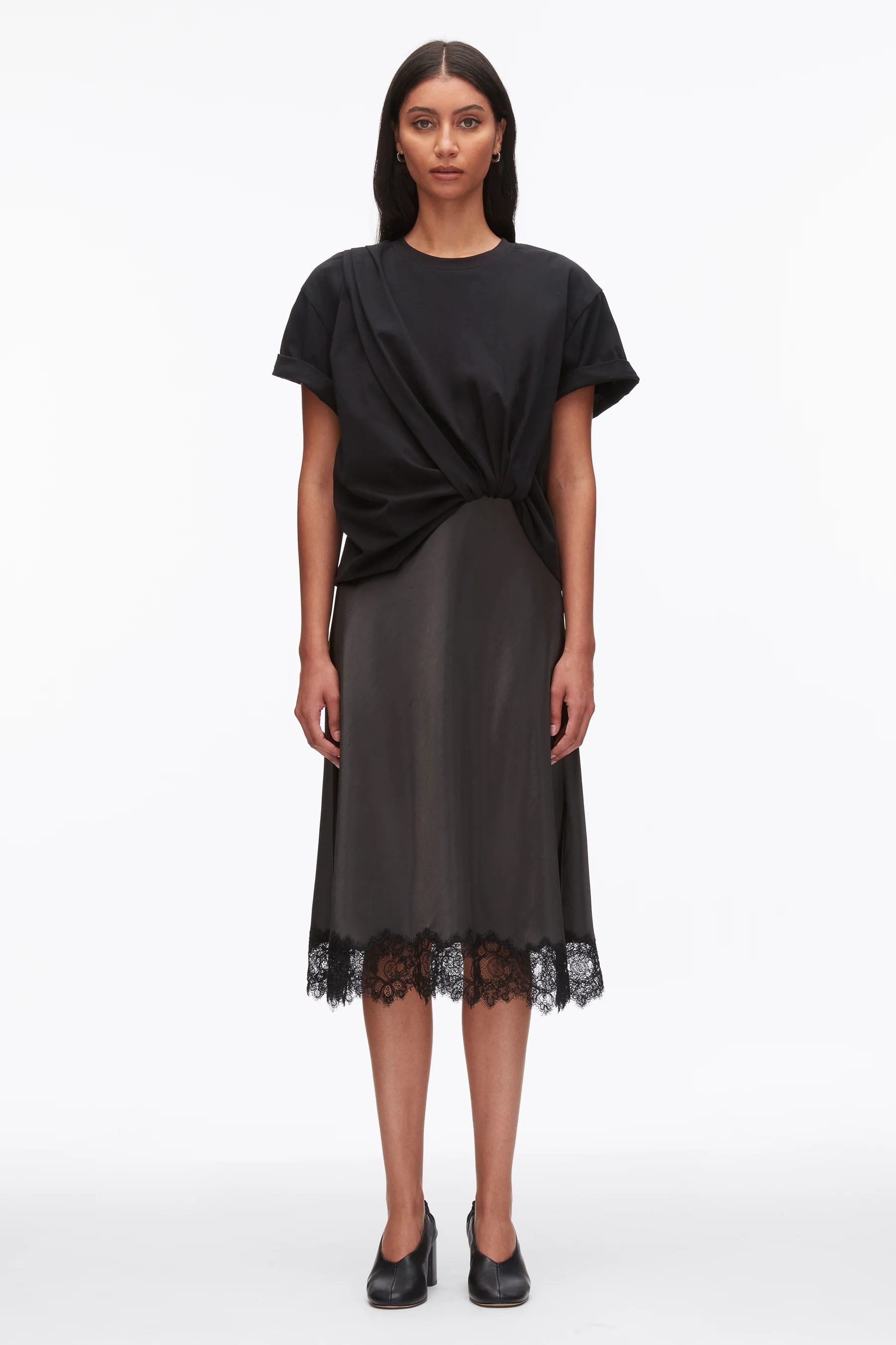 DRAPED T-SHIRT SLIP COMBO DRESS - Dresses - Sassanova