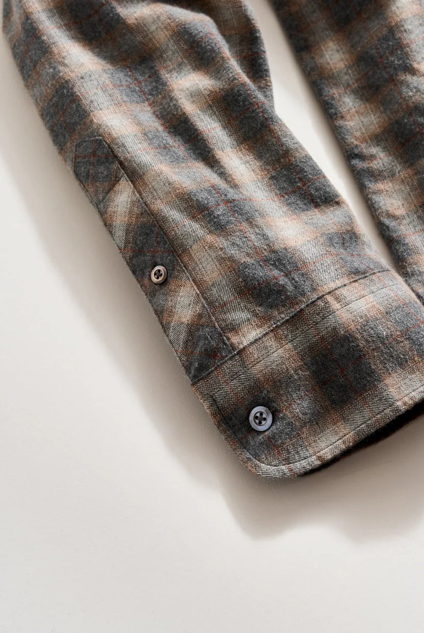 close-up of Melange Grid Plaid Wilson Shirt in grey-novaman