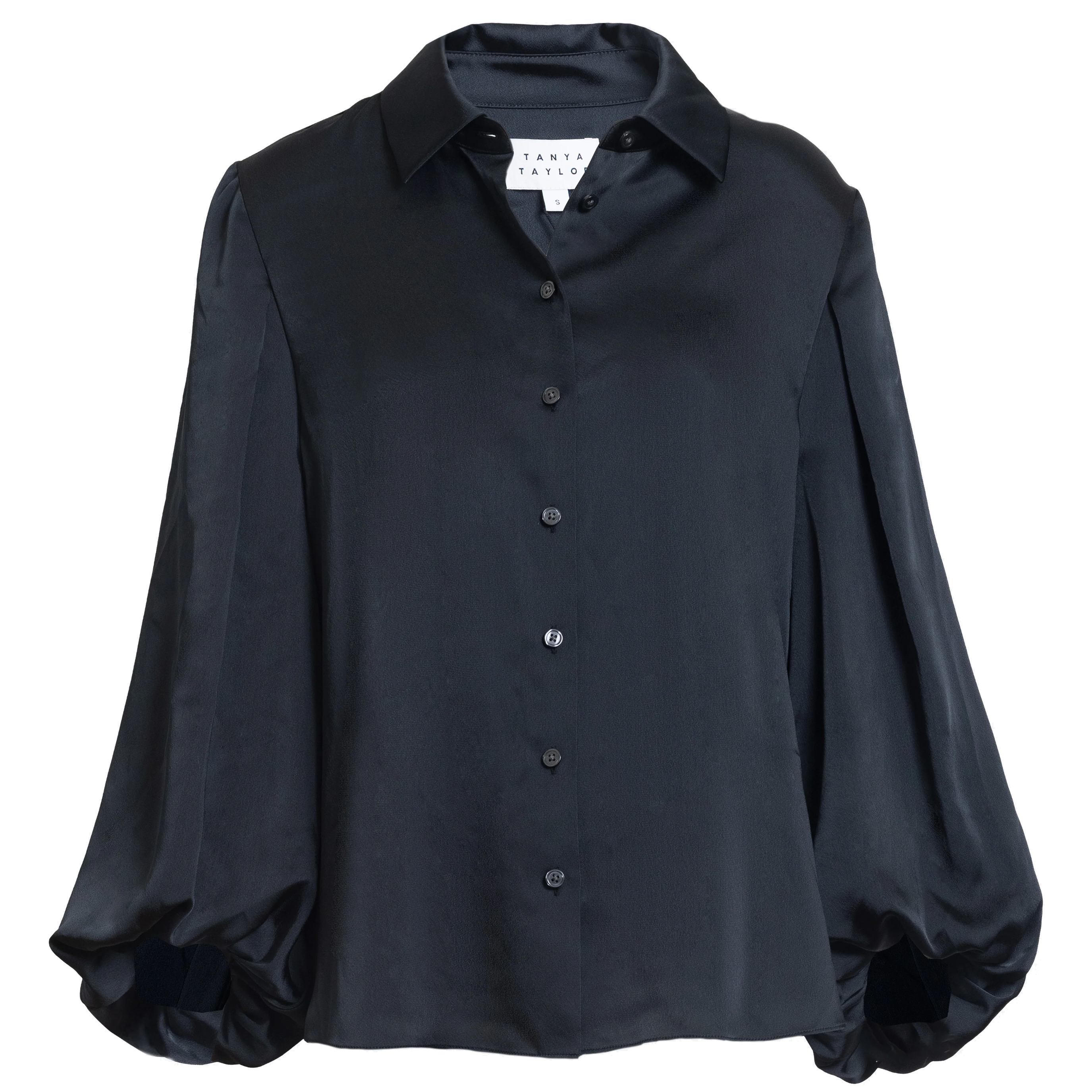 Marina top in solid silky black with button-down detailing-sassanova