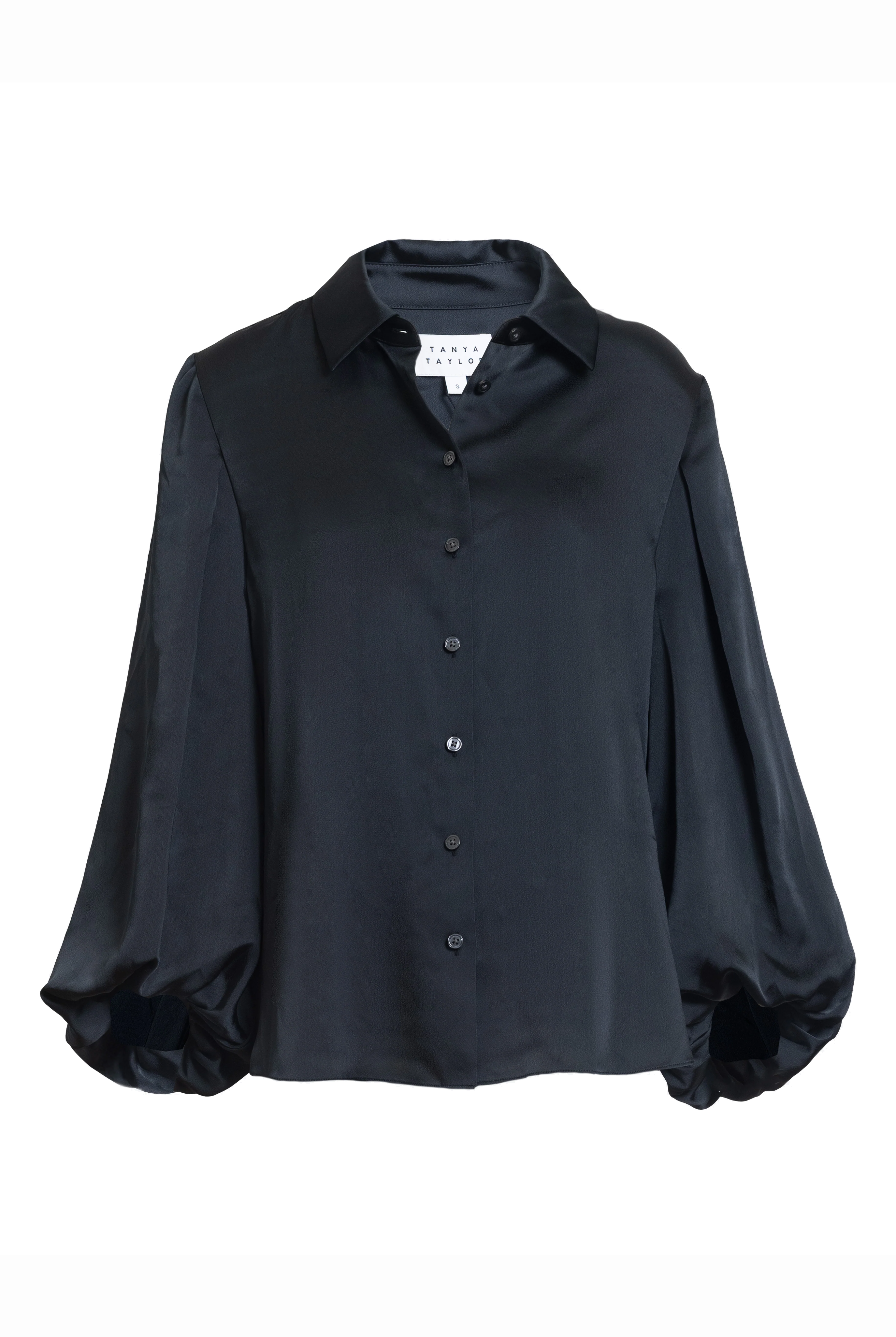 Marina top in solid silky black with button-down detailing-sassanova