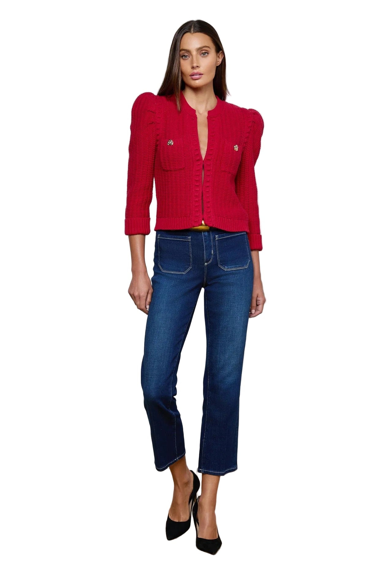 DELLI 3/4 SLV CROP TEXTURED CARDI-sassanova