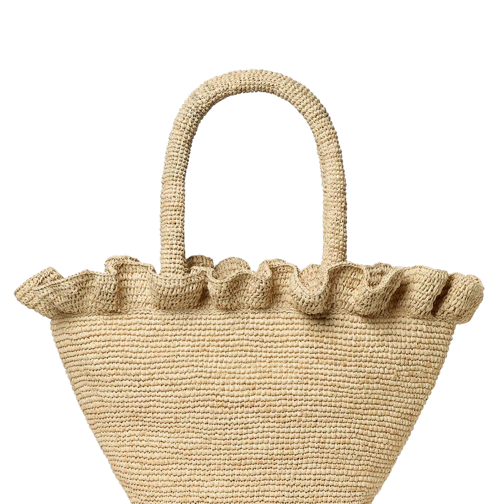 CYRUS RAFFIA WOVEN TOTE WITH RUFFLE - Handbags - Sassanova
