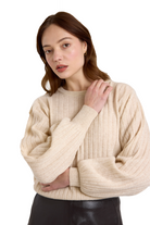 Pixie cashmere crewneck sweater with long sleeves in beige - Sassanova