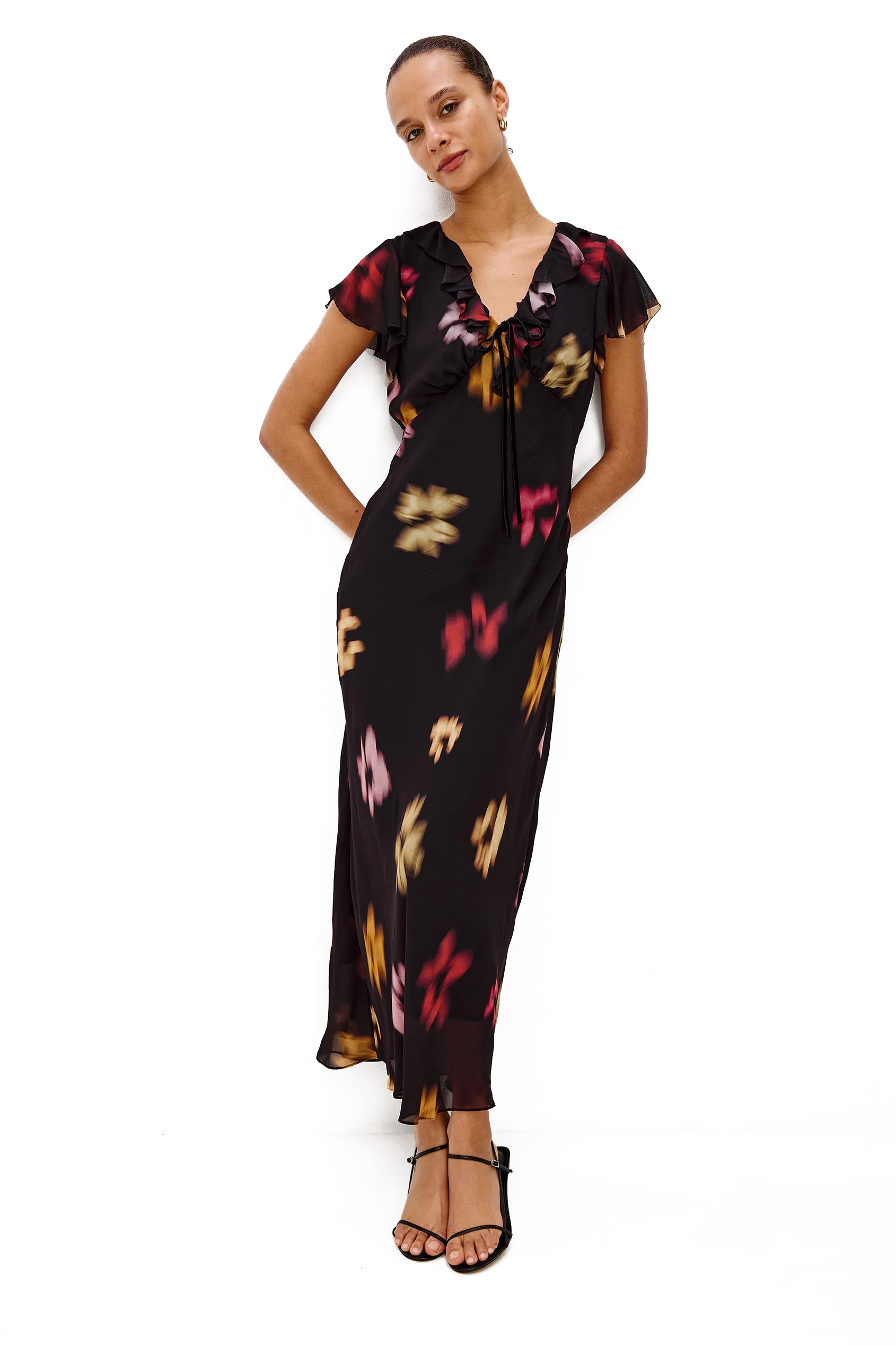 NEELA DRESS ONYX BLURRED FLORAL - sassanova