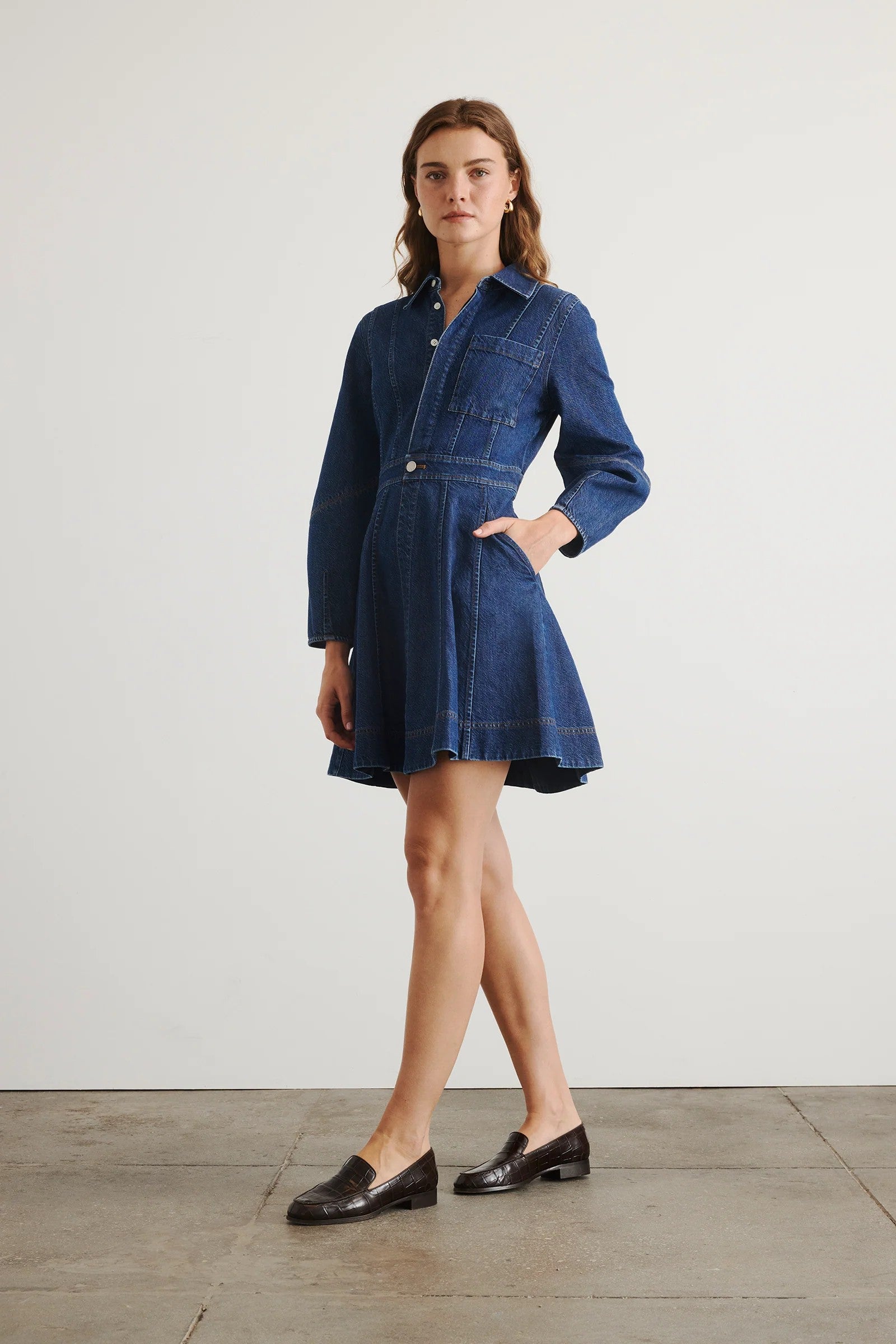 Hailey long-sleeved denim dress with button front-sassanova