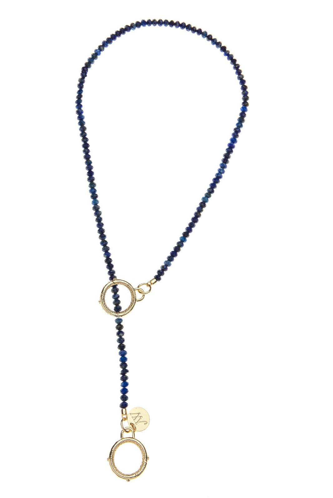 DIAMOND CUT LAPIS LARIAT BEADED NECKLACE - sassanova