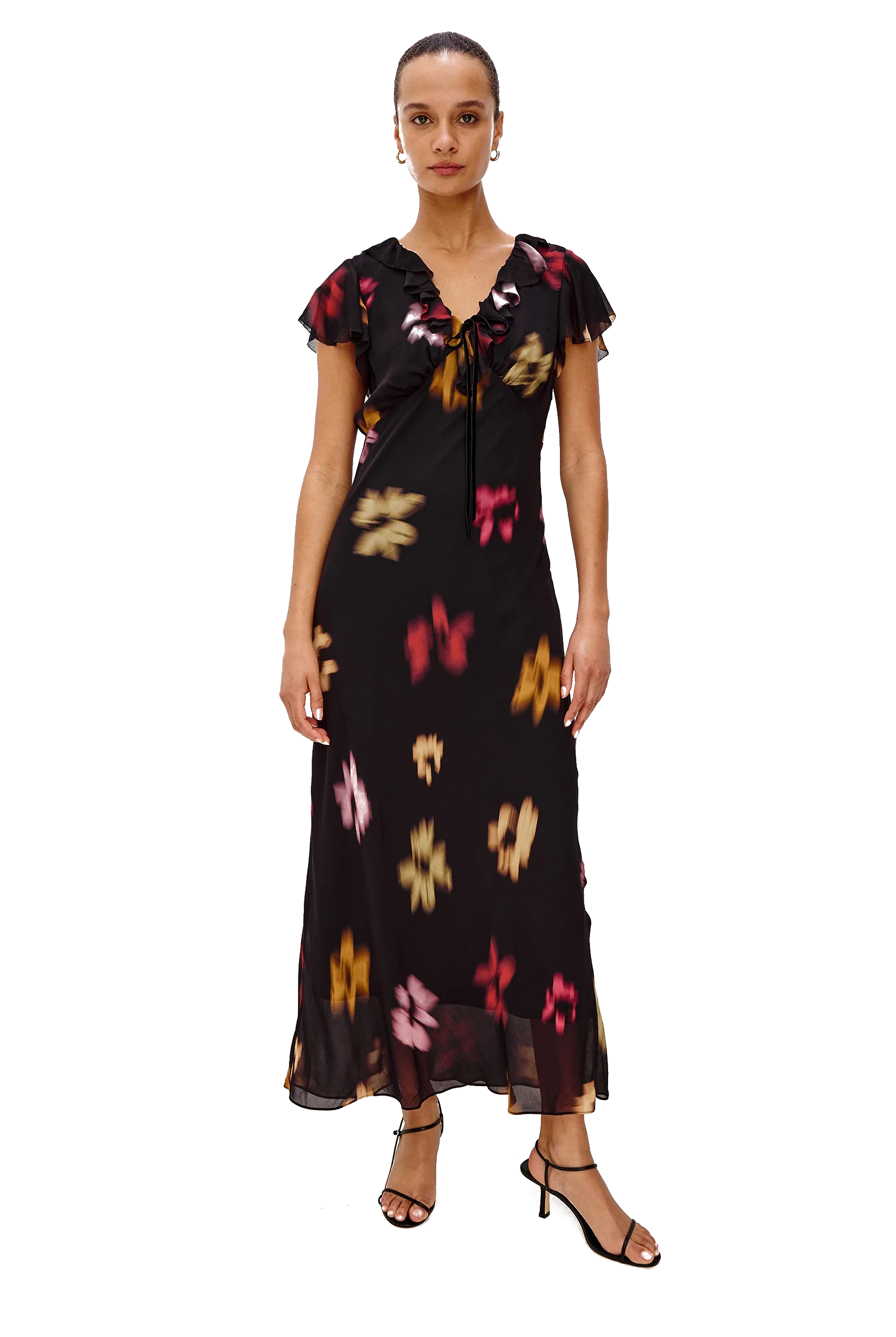NEELA DRESS ONYX BLURRED FLORAL - sassanova