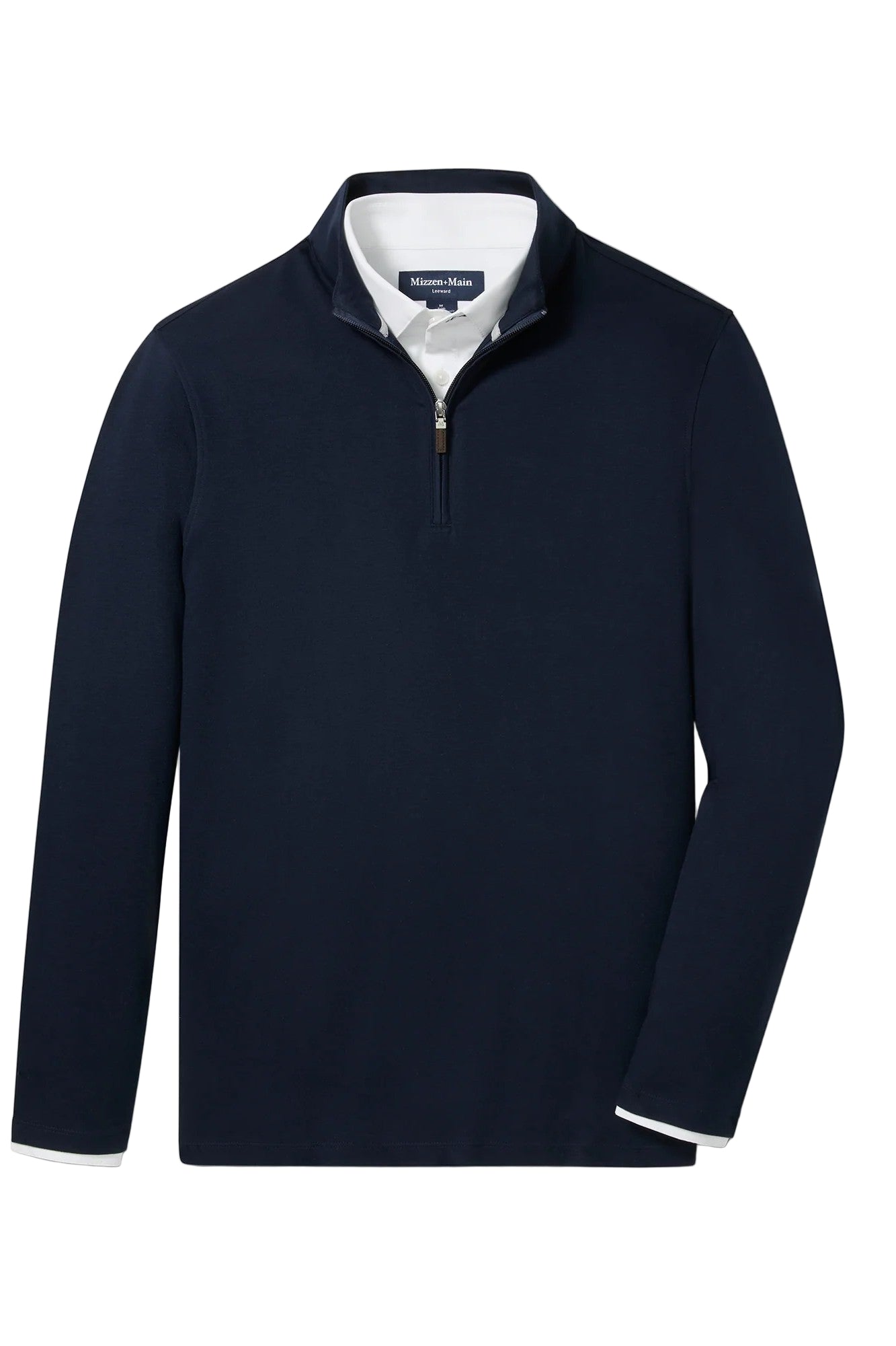 flat lay of navy long sleeved shirt with quarter zip-novaman