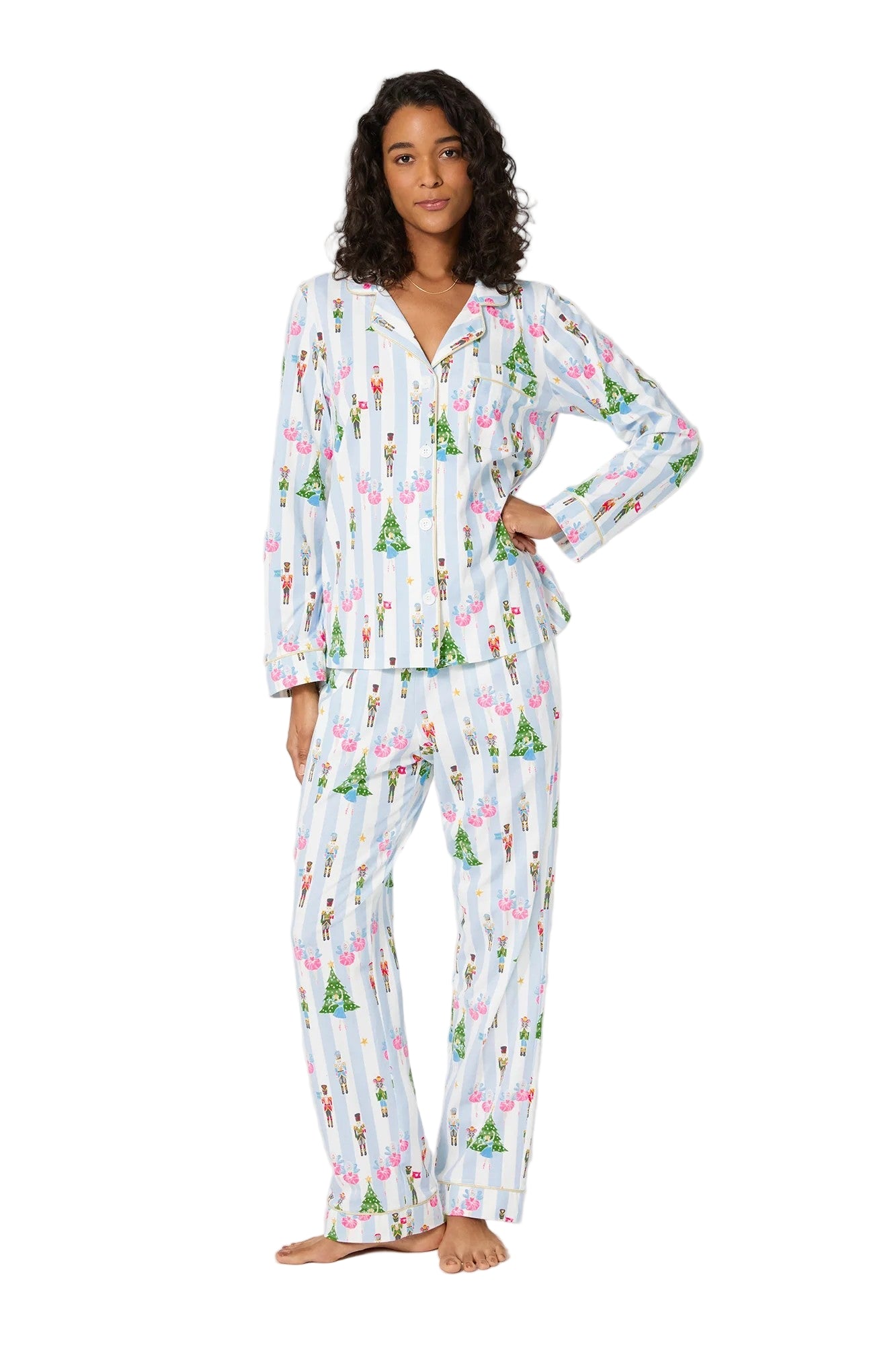 SUGAR PLUM STRIPE LS PAJAMA SET - Sassanova