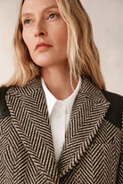 SADDLE PATCH EQUESTRIAN BLAZER in tobacco color with herringbone pattern-sassanova