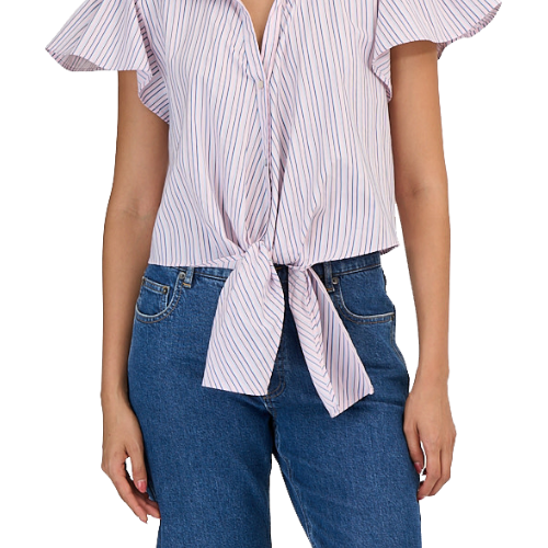 SOPHIE STRIPE FLUTTER SLEEVE MARIANNA TOP - Blouses - Sassanova