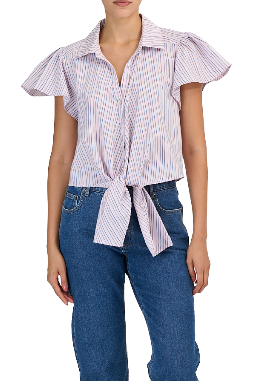 SOPHIE STRIPE FLUTTER SLEEVE MARIANNA TOP - Blouses - Sassanova