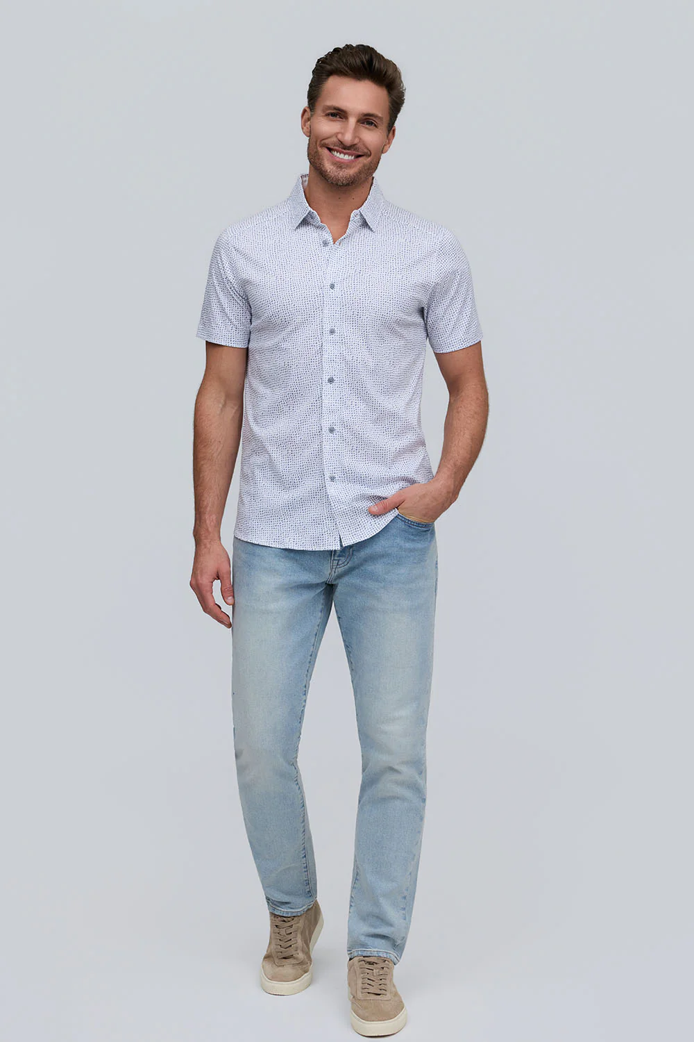 MINI DASH PRINTED SHORT SLEEVE SPORT SHIRT - Short Sleeved Shirts - Novaman