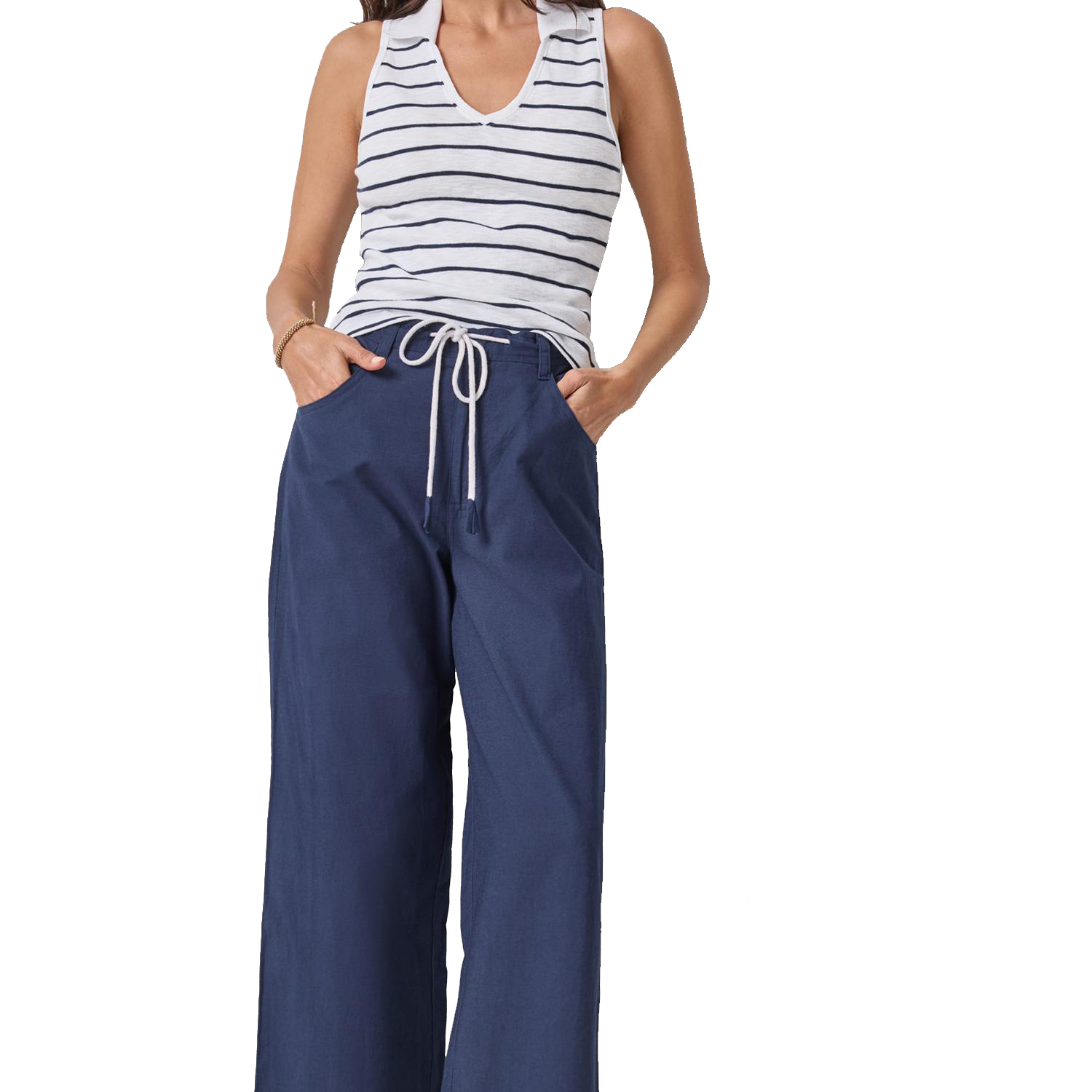 STRIPED SLEEVELESS COLLARED TOP - Tank Tops - Sassanova