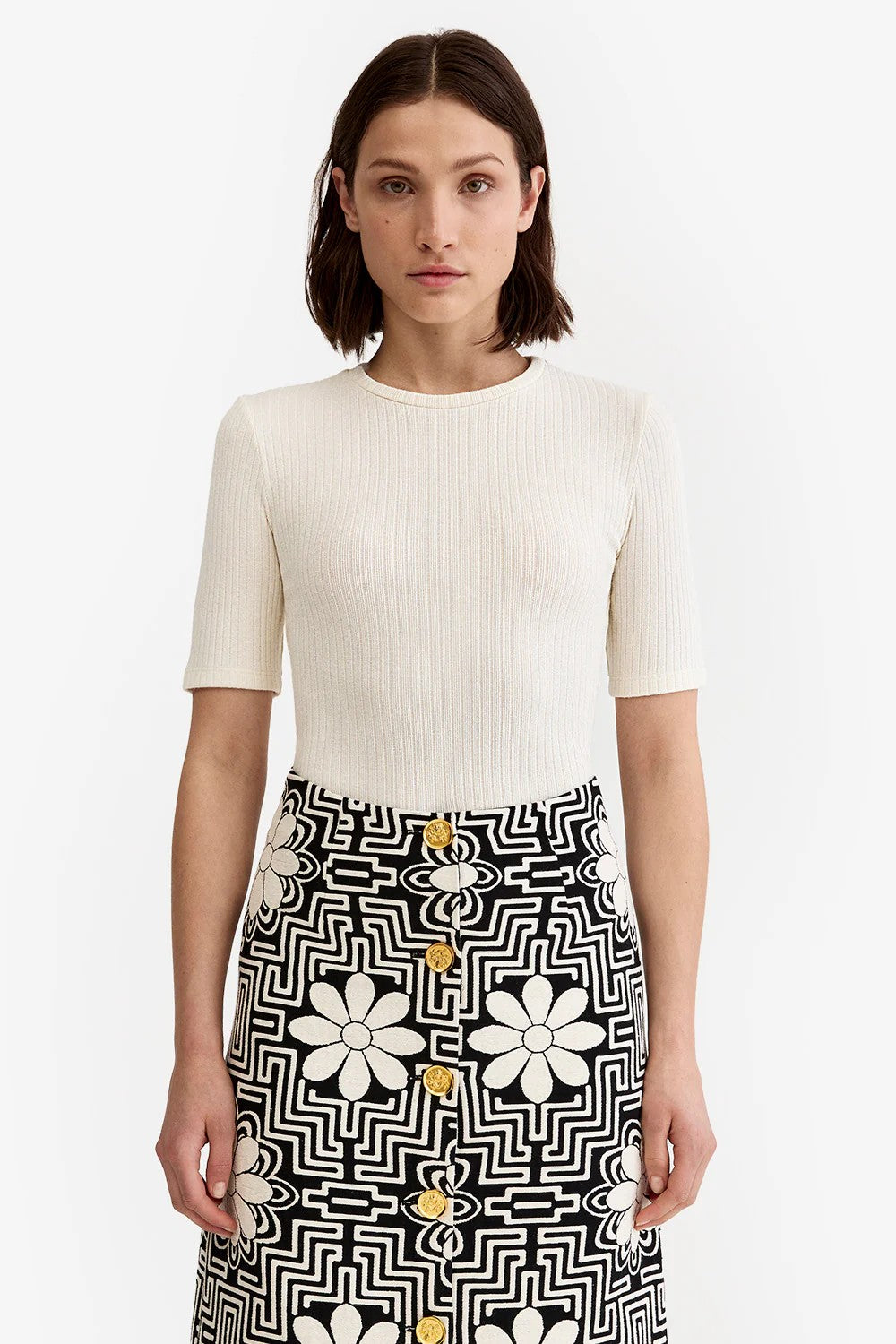 ELBOW SLEEVE KNIT CREWNECK - T-shirts - Sassanova