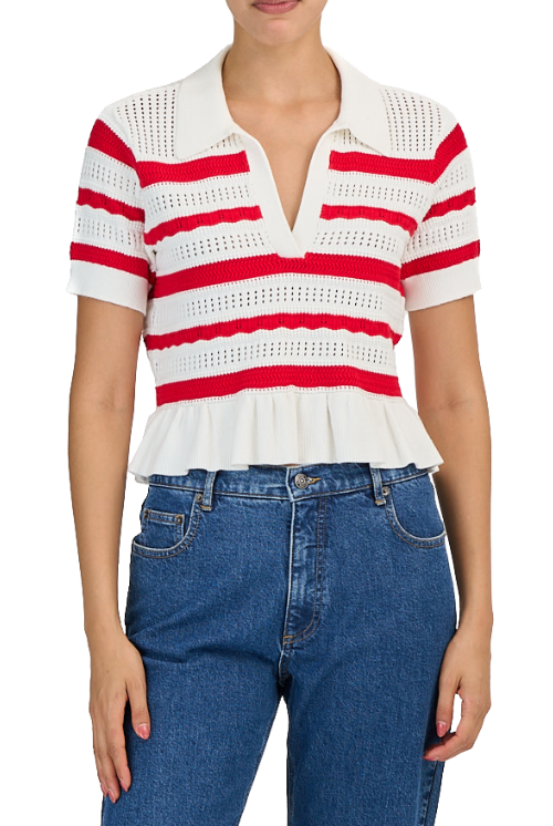 ELVIRE KNIT POLO PULLOVER - Blouses - Sassanova