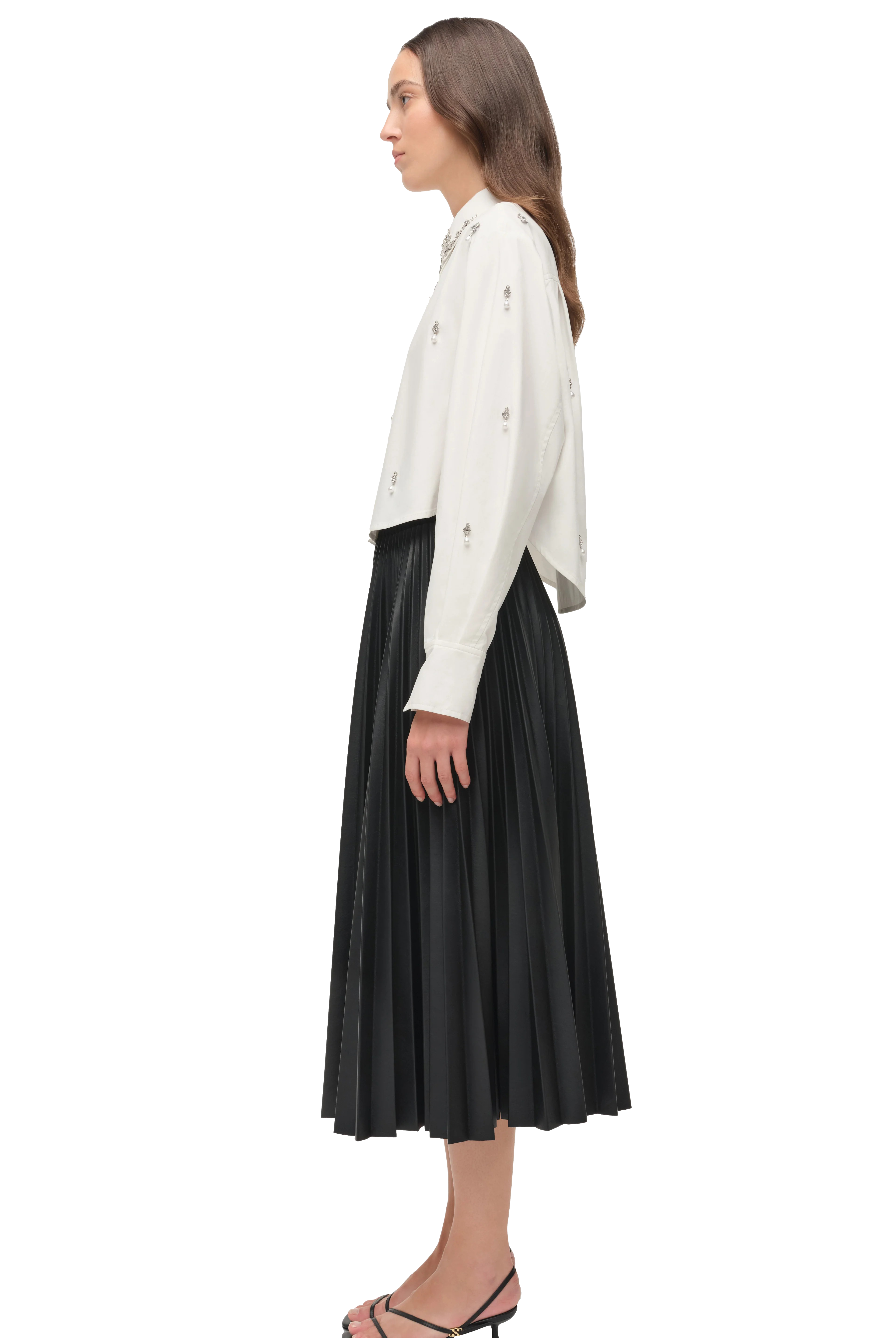 RENATA EMBELLISHED CROPPED BUTTON DOWN SHIRT - Sassanova