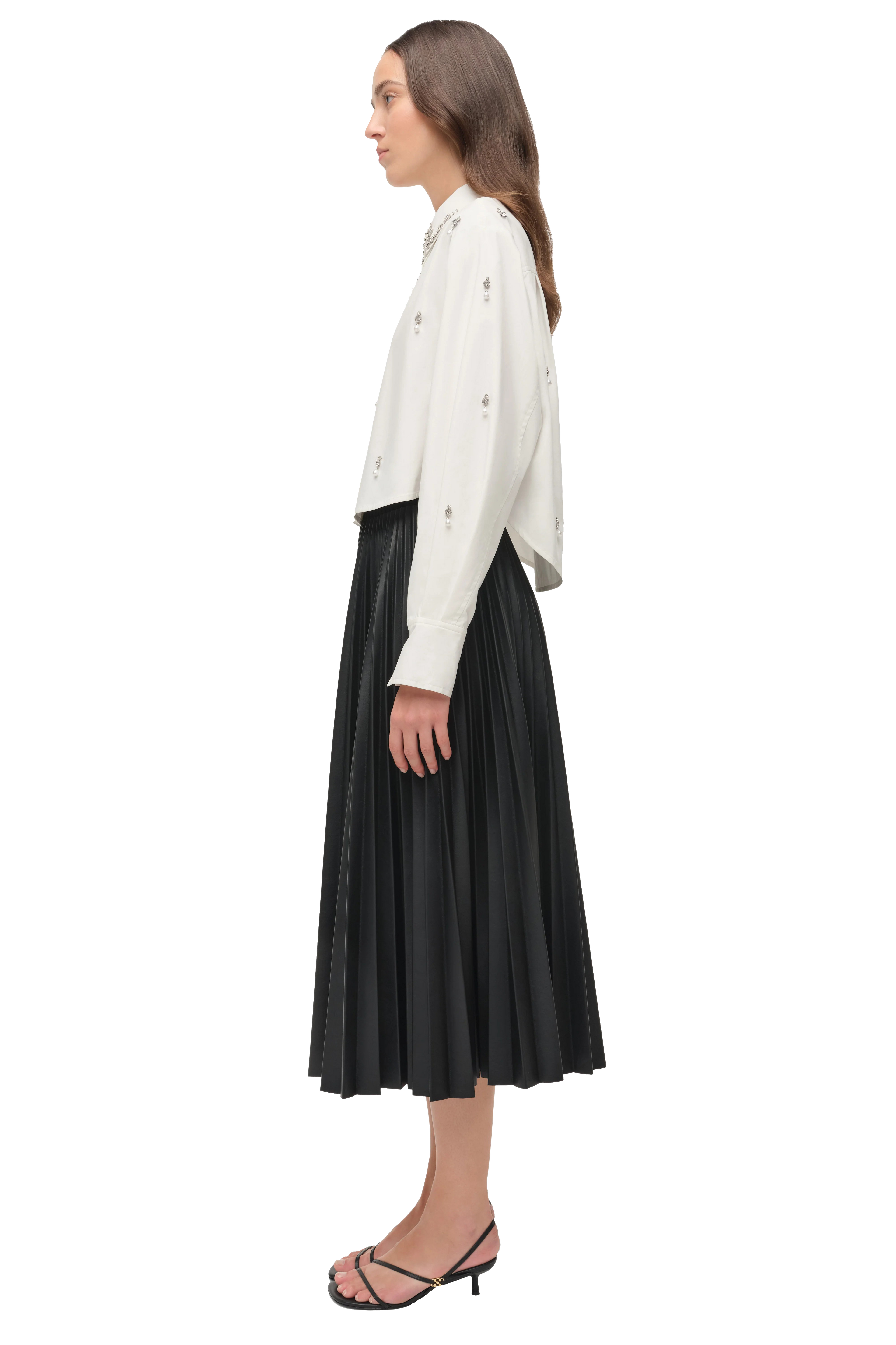 RENATA EMBELLISHED CROPPED BUTTON DOWN SHIRT - Sassanova