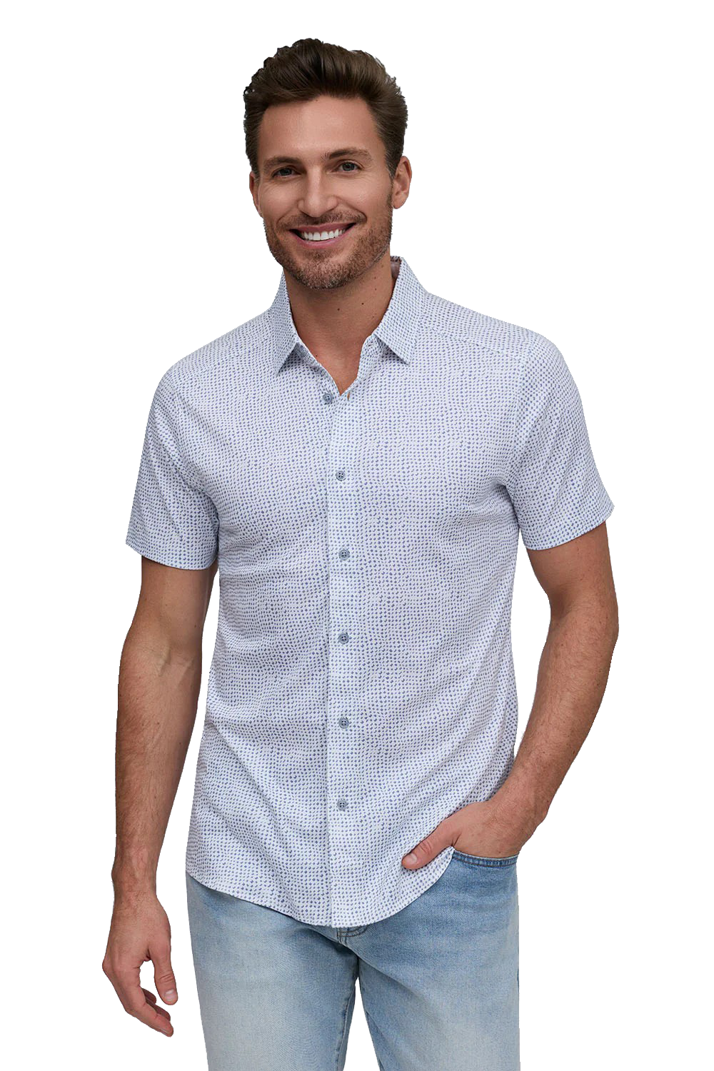 MINI DASH PRINTED SHORT SLEEVE SPORT SHIRT - Short Sleeved Shirts - Novaman