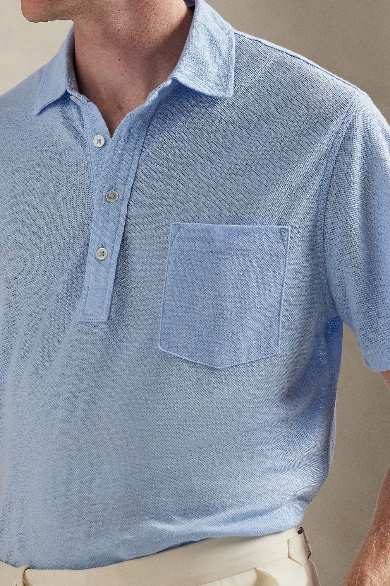 SHORT SLEEVE LINEN PIQUE POLO - Polos - Novaman