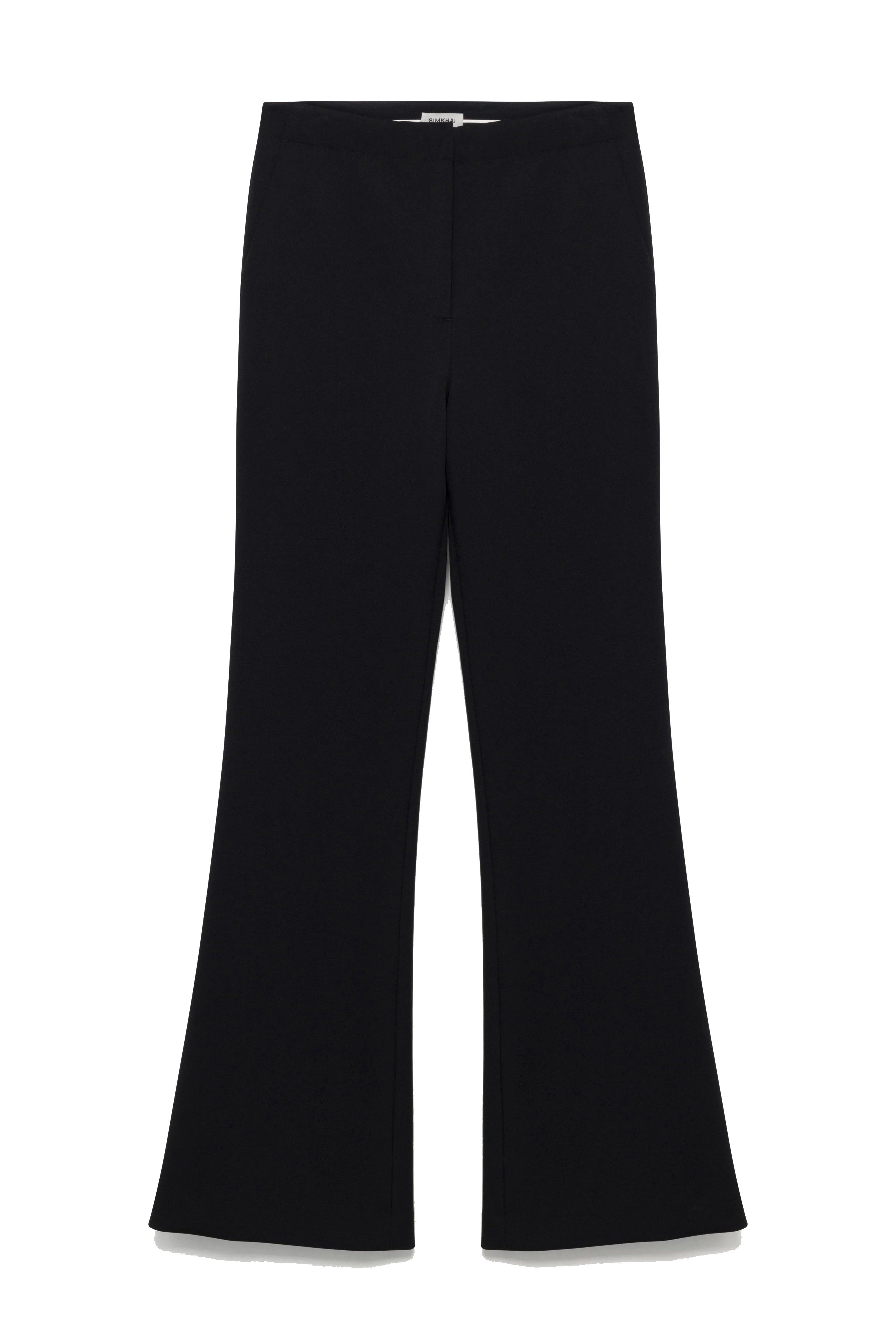 flat lay of black flared long trousers-sassanova