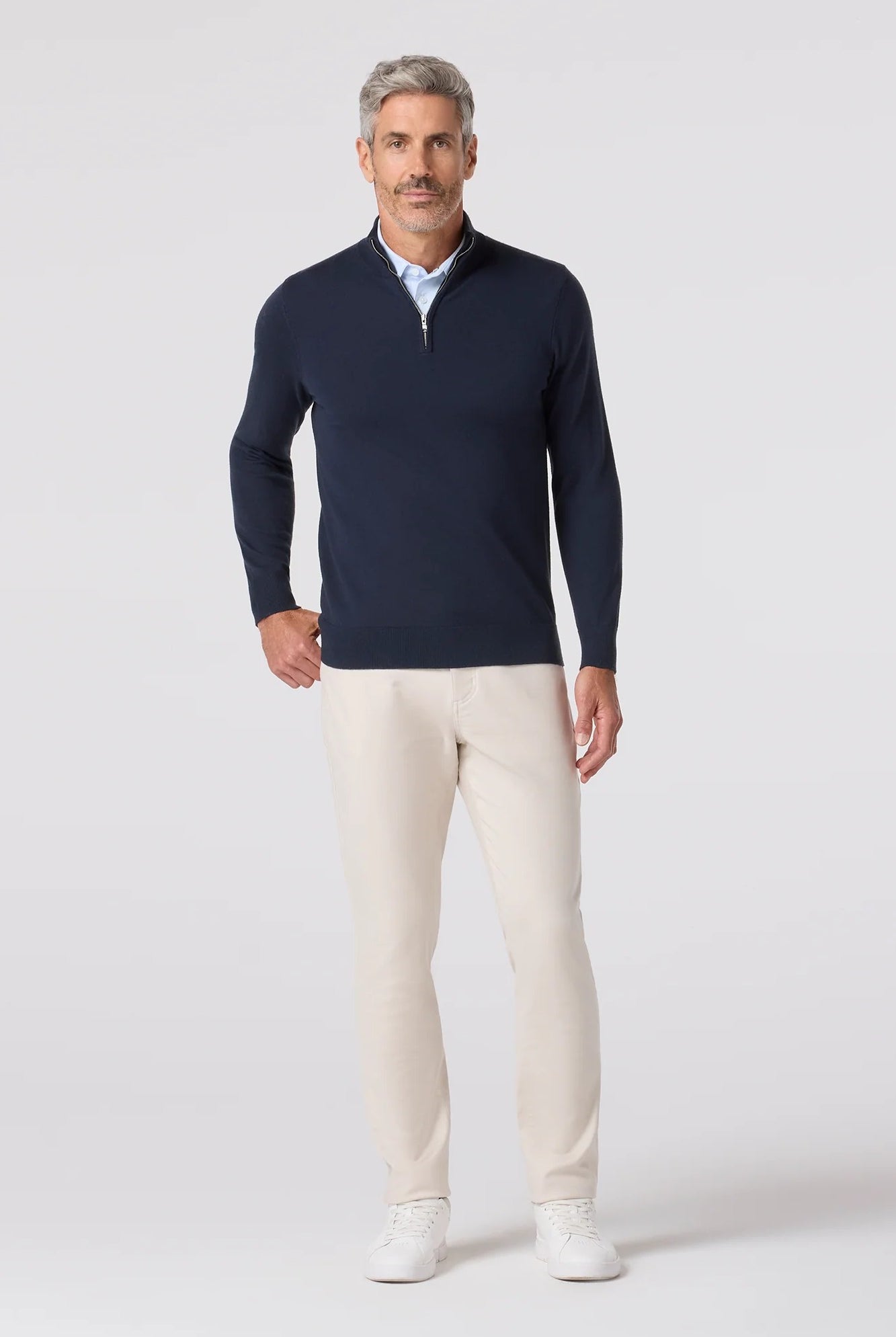 long sleeved navy quarter zip sweater-novaman