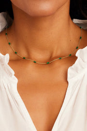 TATUM BEAD NECKLACE - GLD/MALACHITE GREEN