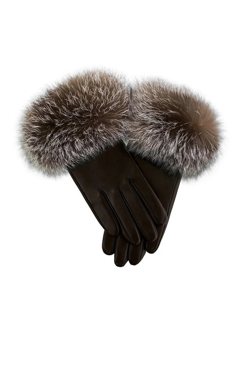 LEATHER GLOVES W/FOX FUR TRIM