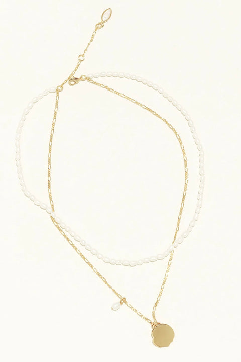 ELBA DOUBLE STRAND NECKLACE- WHT/GLD